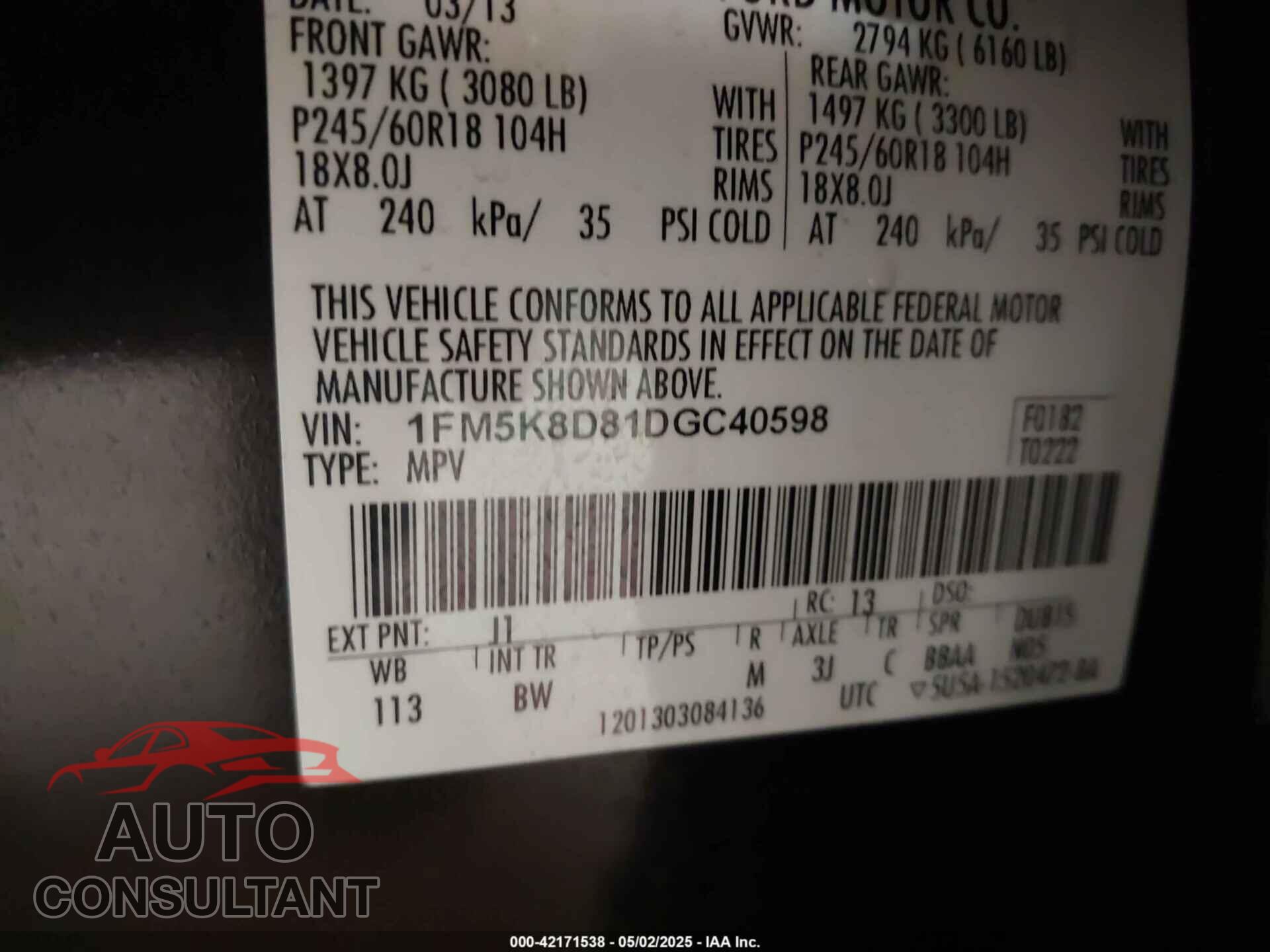 FORD EXPLORER 2013 - 1FM5K8D81DGC40598