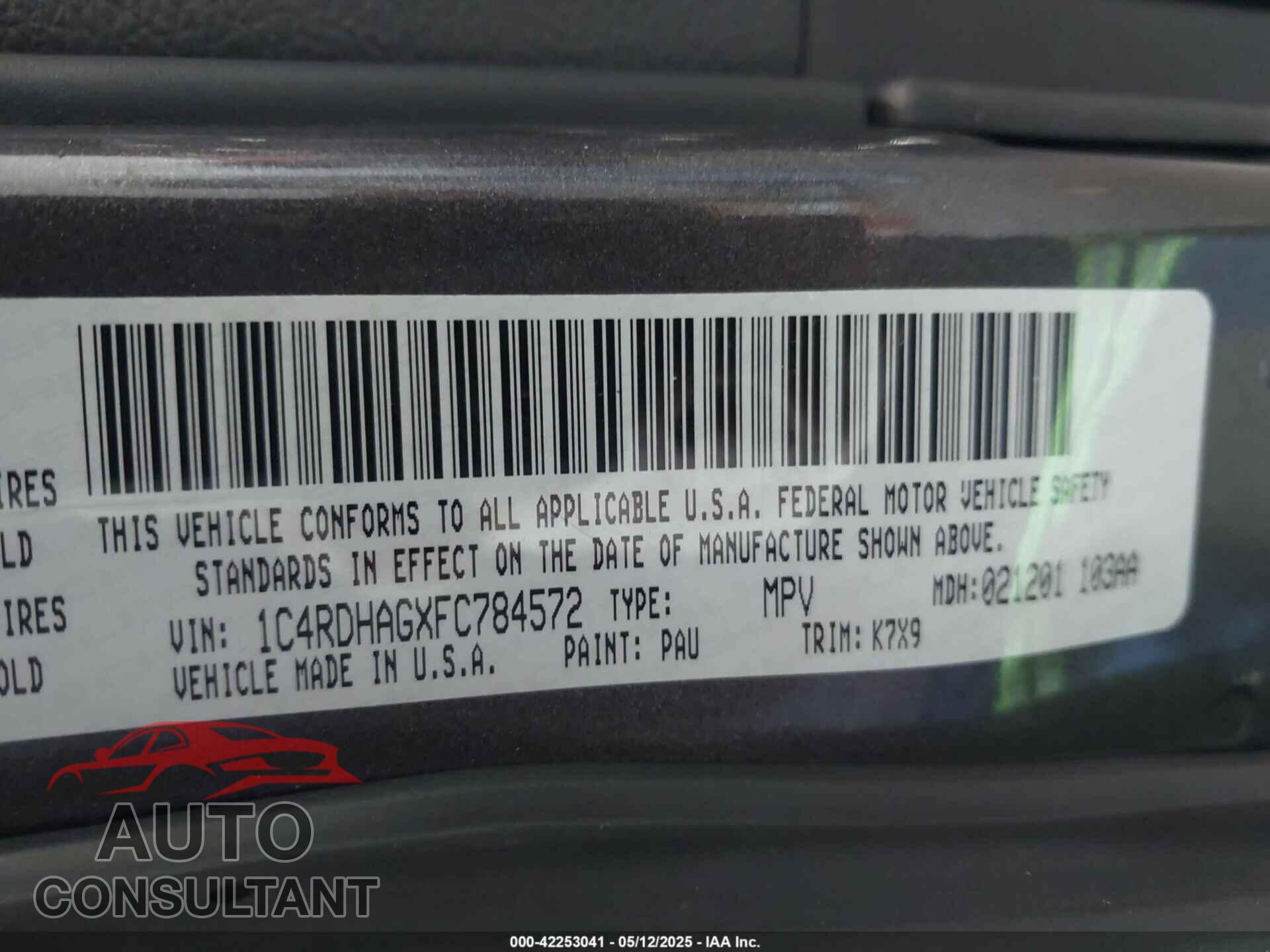 DODGE DURANGO 2015 - 1C4RDHAGXFC784572