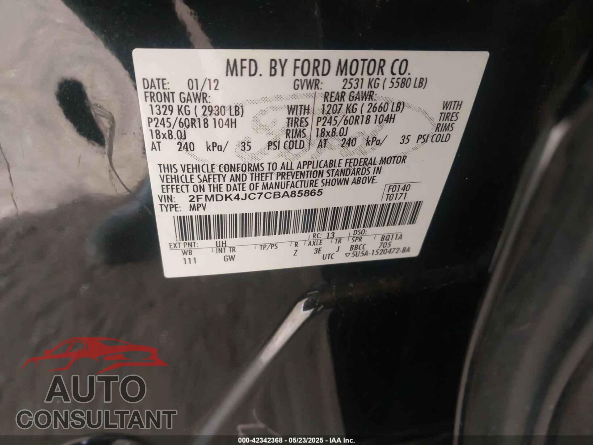 FORD EDGE 2012 - 2FMDK4JC7CBA85865