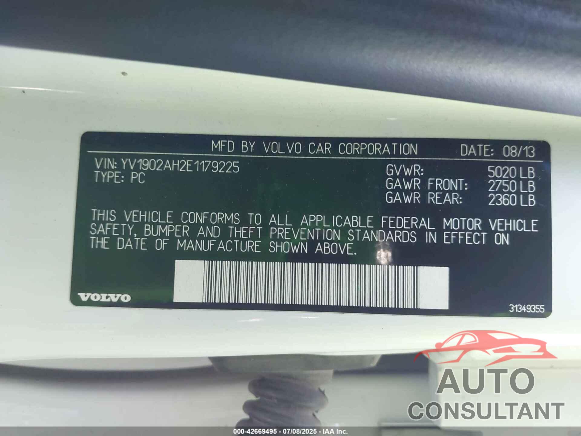 VOLVO S80 2014 - YV1902AH2E1179225