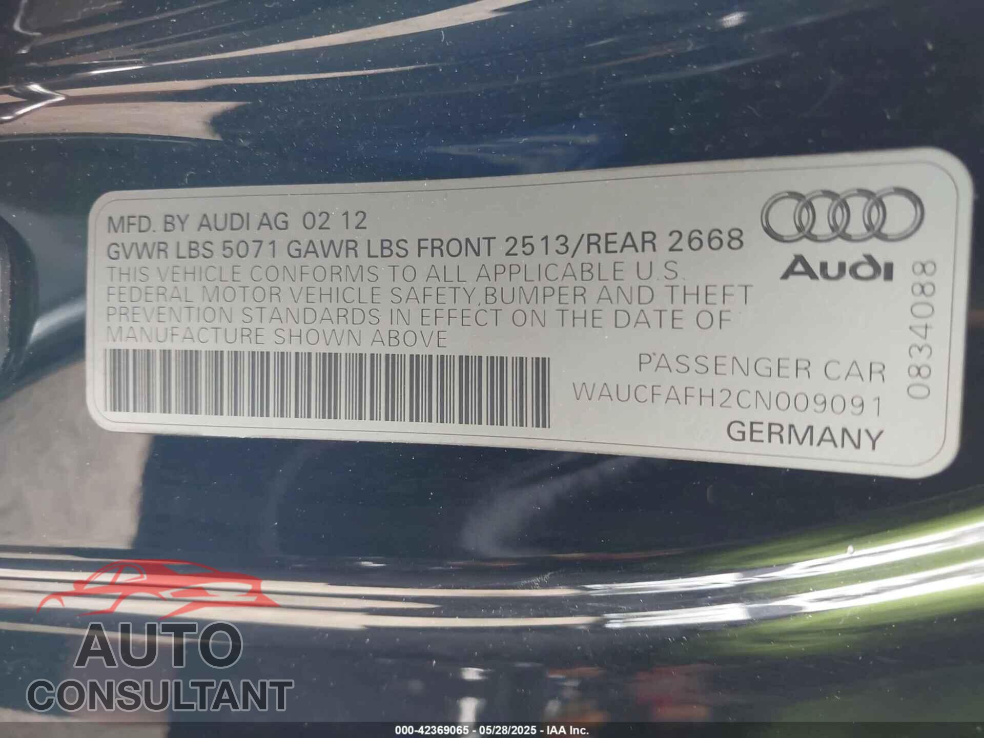 AUDI A5 2012 - WAUCFAFH2CN009091