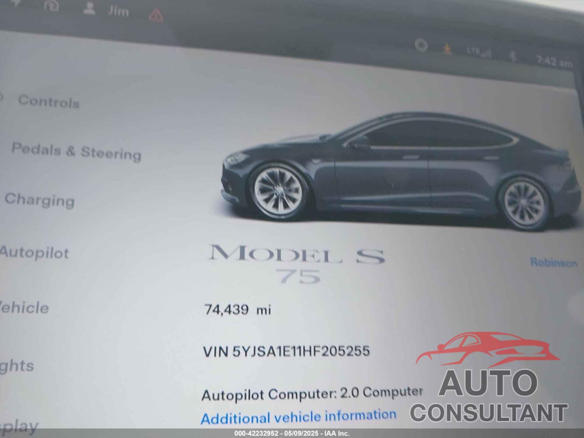 TESLA MODEL S 2017 - 5YJSA1E11HF205255