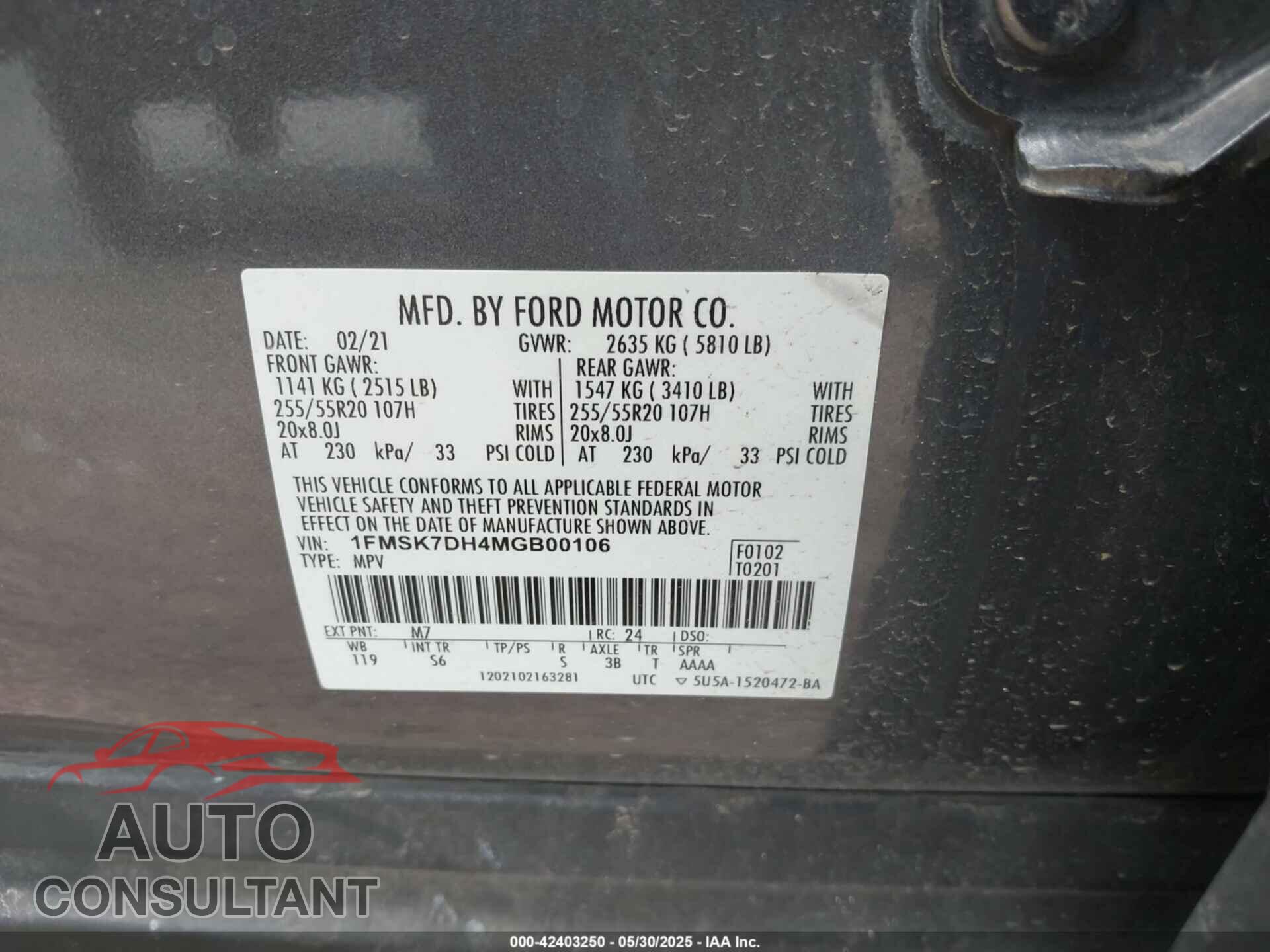 FORD EXPLORER 2021 - 1FMSK7DH4MGB00106