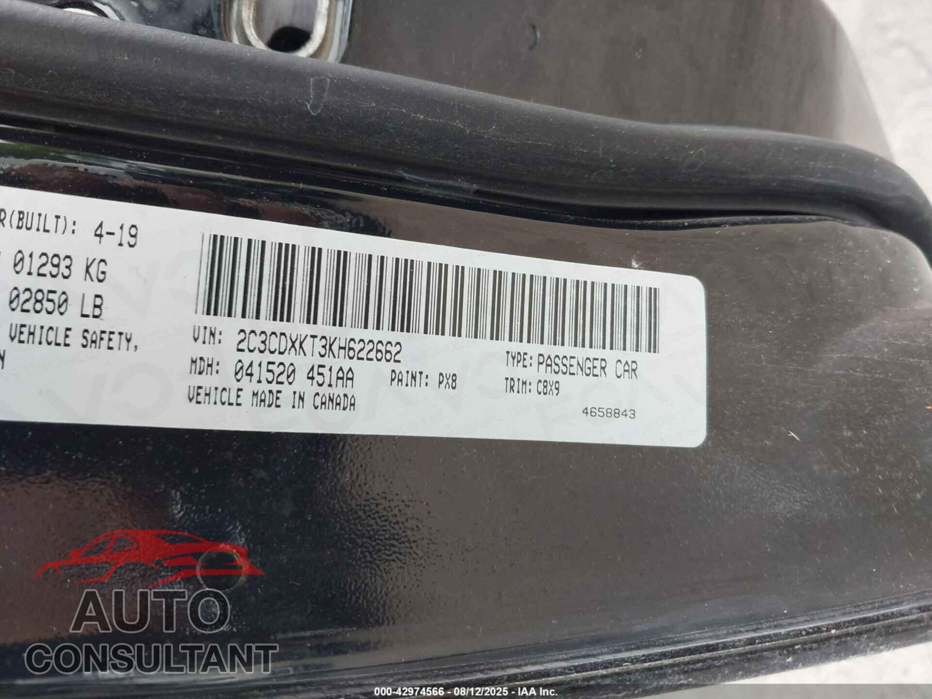 DODGE CHARGER 2019 - 2C3CDXKT3KH622662