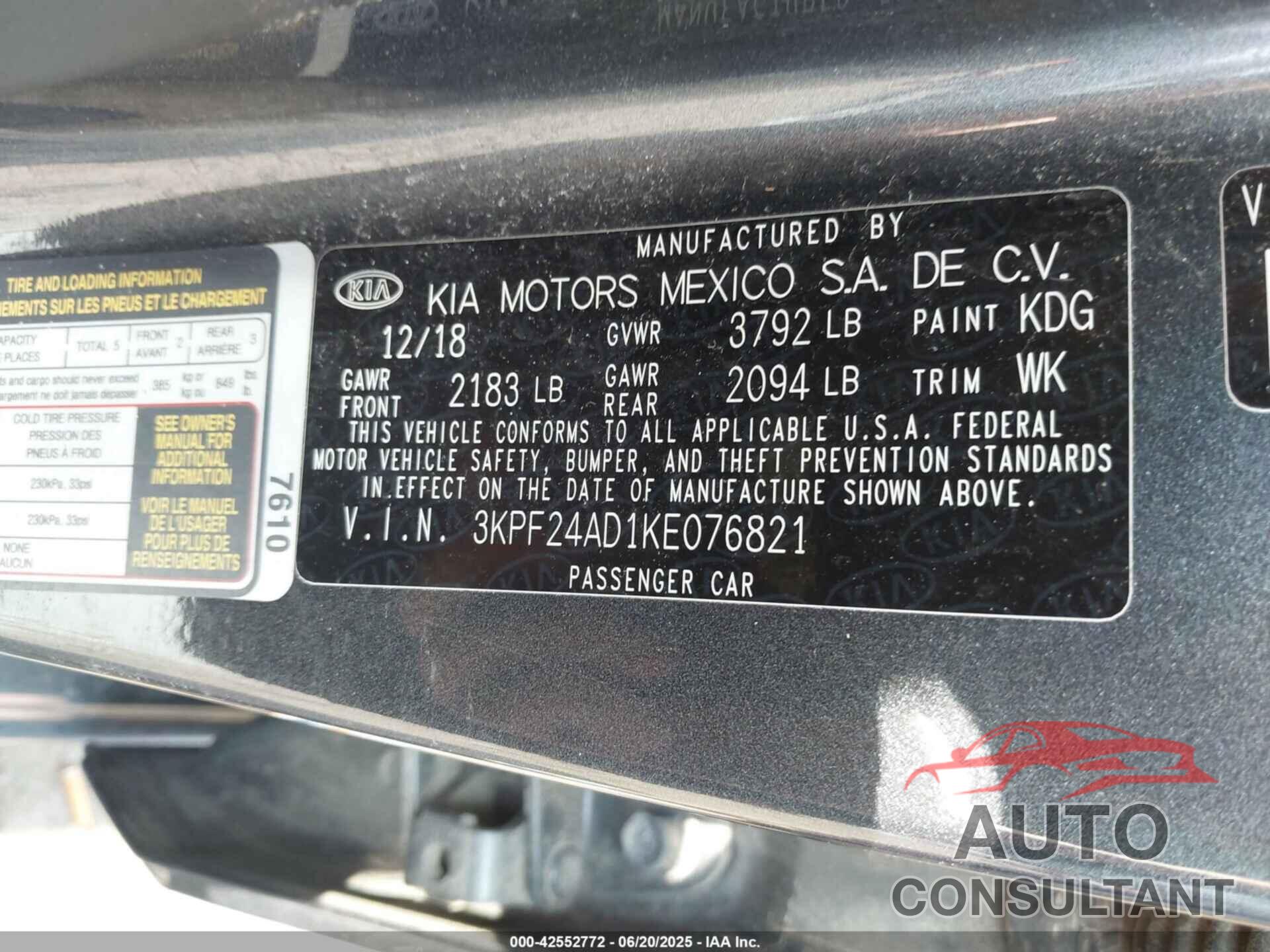 KIA FORTE 2019 - 3KPF24AD1KE076821