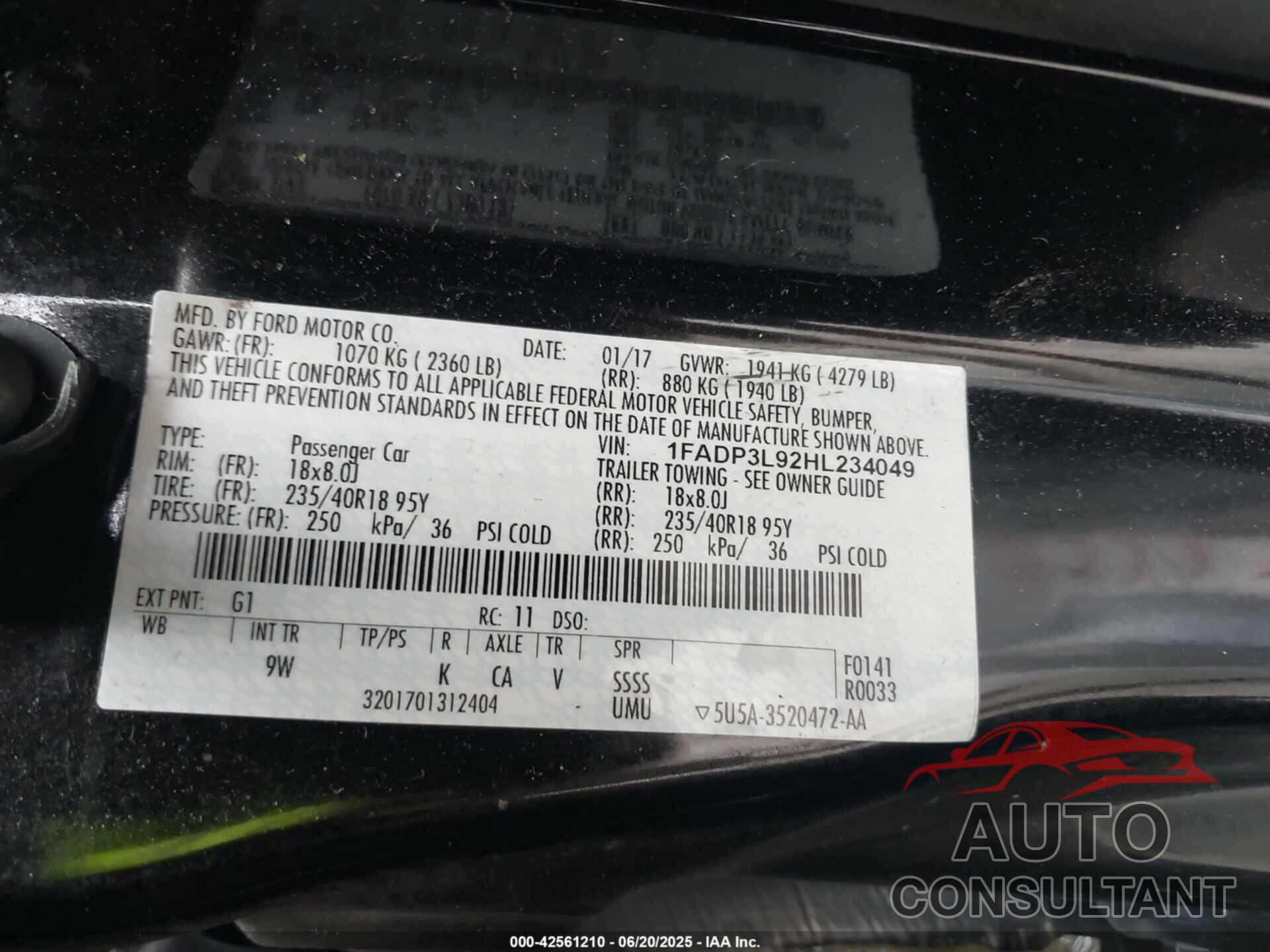 FORD FOCUS ST 2017 - 1FADP3L92HL234049