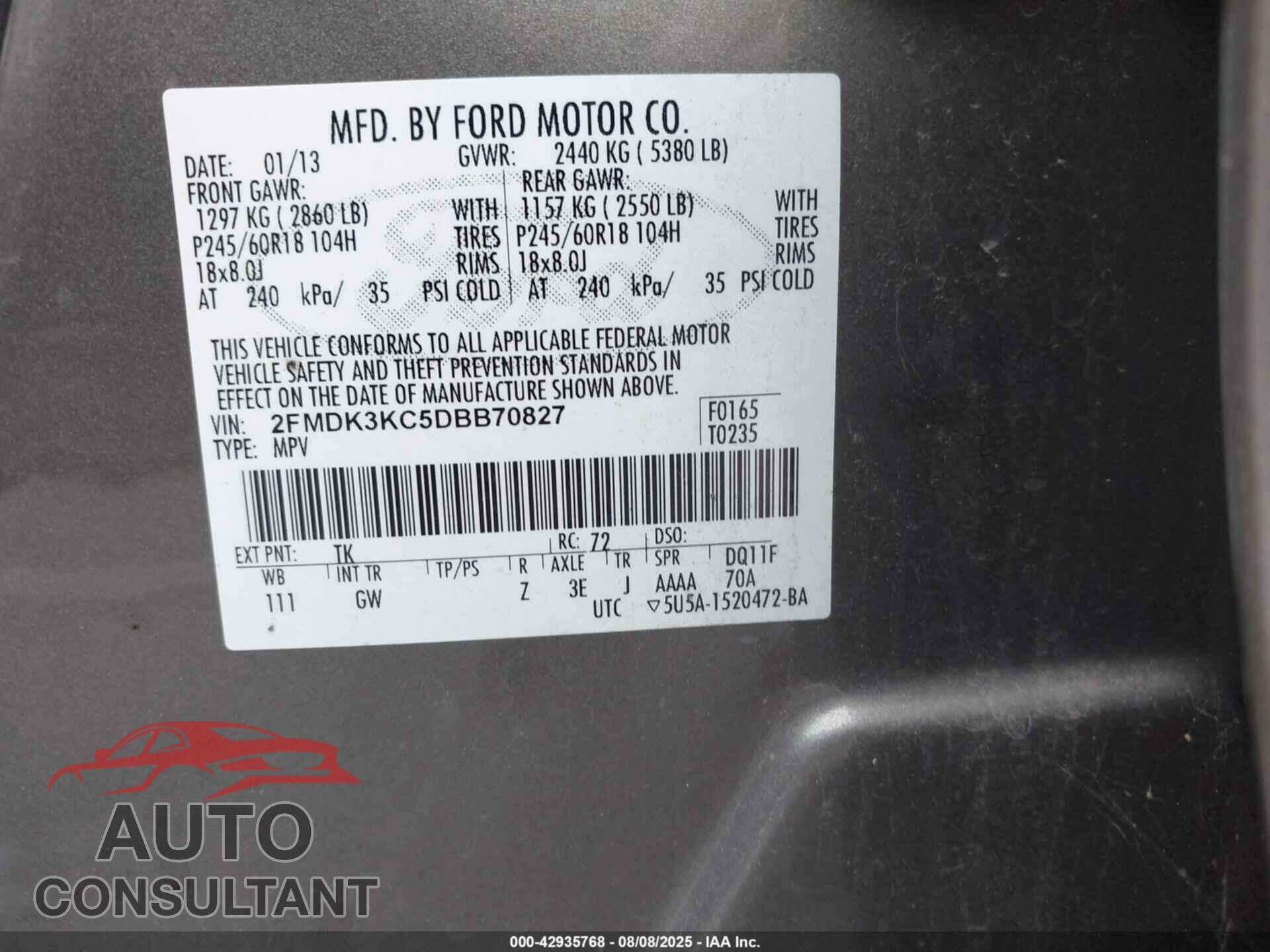 FORD EDGE 2013 - 2FMDK3KC5DBB70827