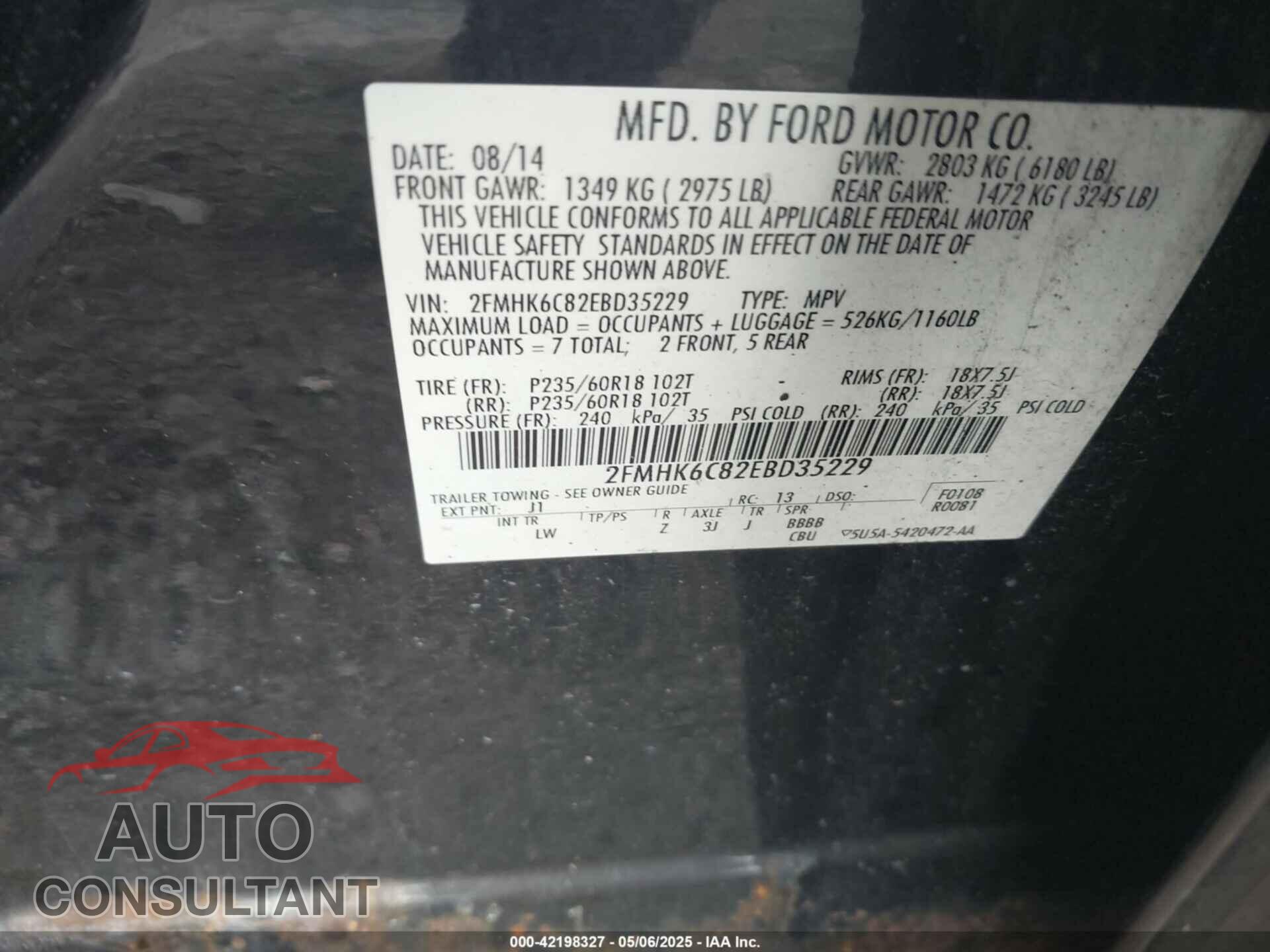 FORD FLEX 2014 - 2FMHK6C82EBD35229