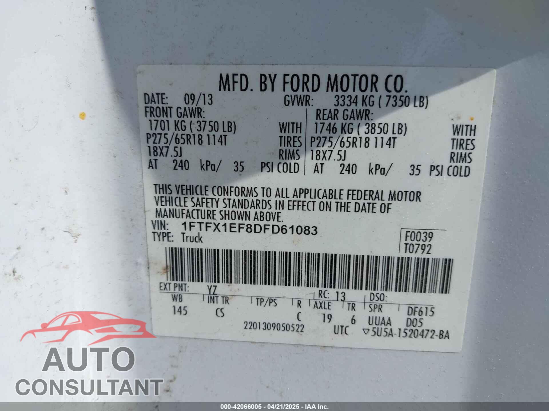 FORD F-150 2013 - 1FTFX1EF8DFD61083