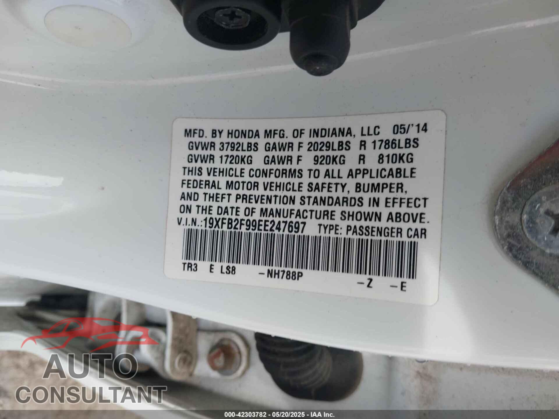 HONDA CIVIC 2014 - 19XFB2F99EE247697