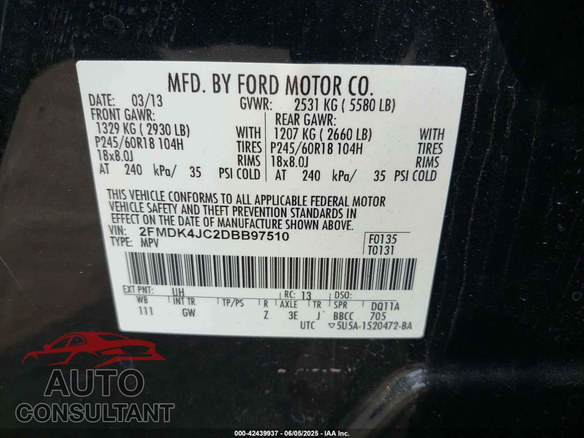 FORD EDGE 2013 - 2FMDK4JC2DBB97510