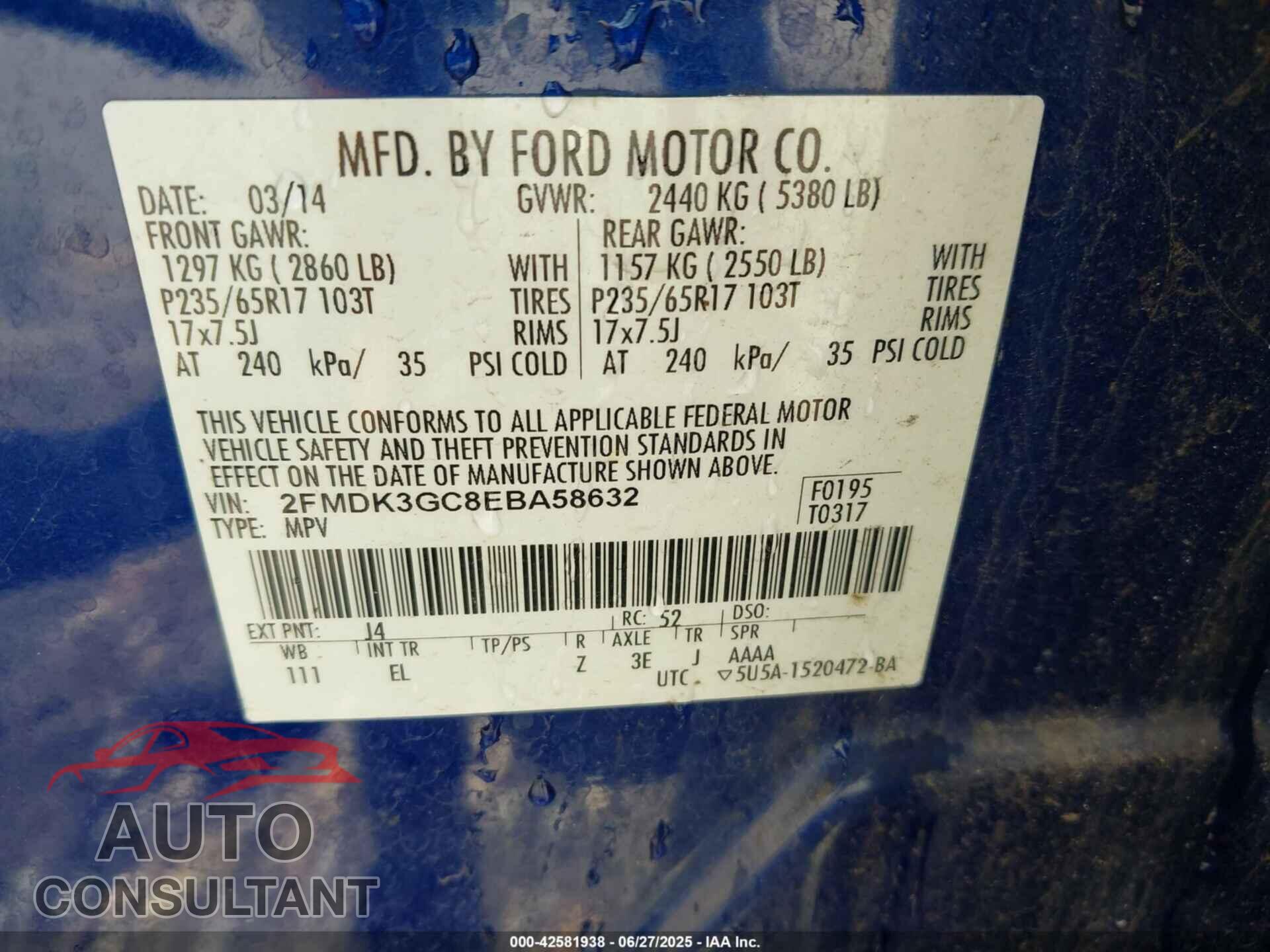 FORD EDGE 2014 - 2FMDK3GC8EBA58632