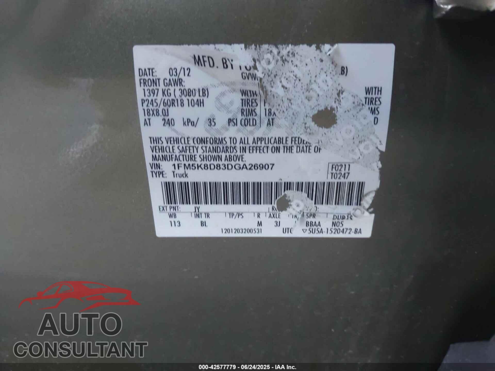 FORD EXPLORER 2013 - 1FM5K8D83DGA26907