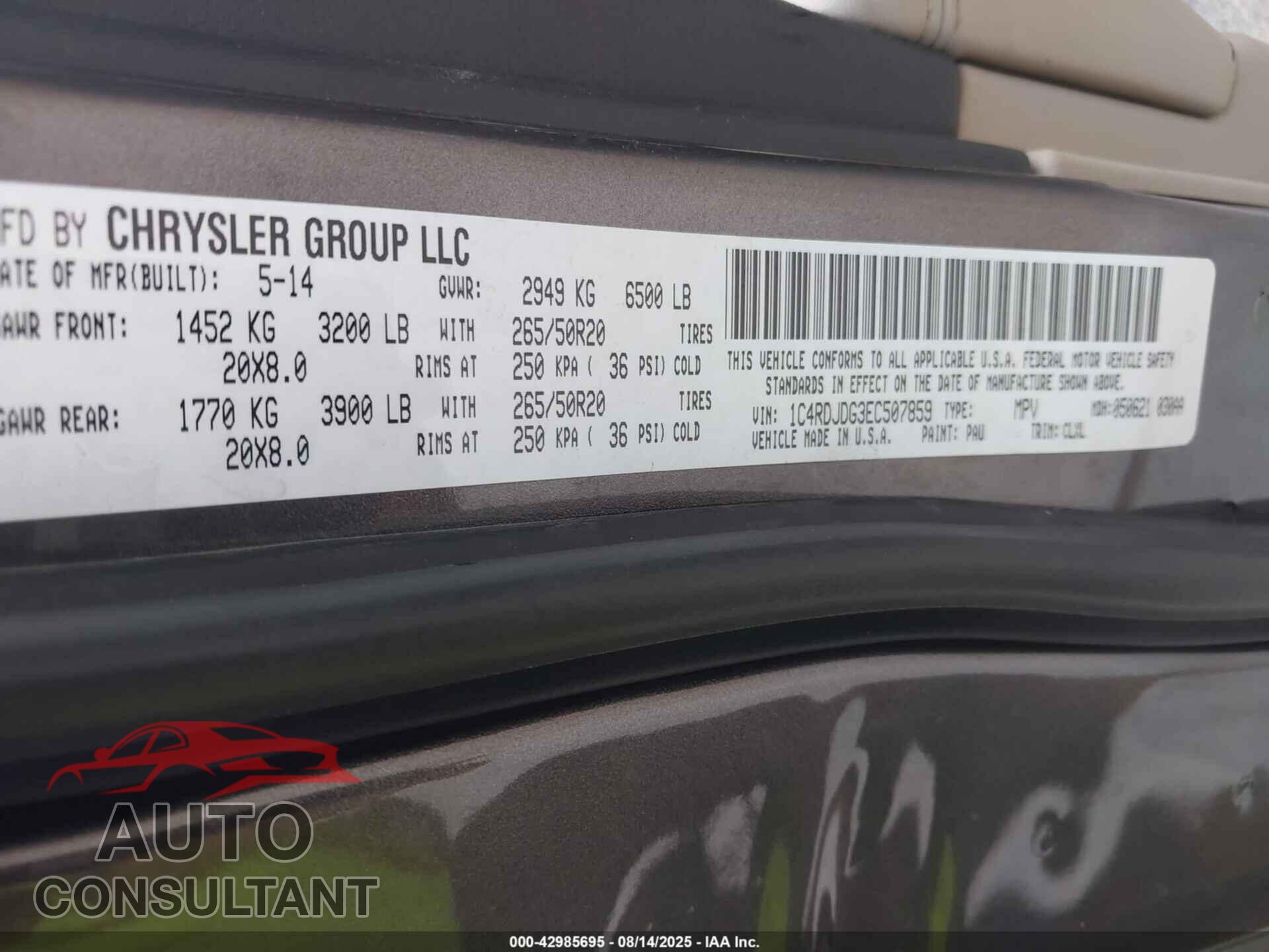 DODGE DURANGO 2014 - 1C4RDJDG3EC507859