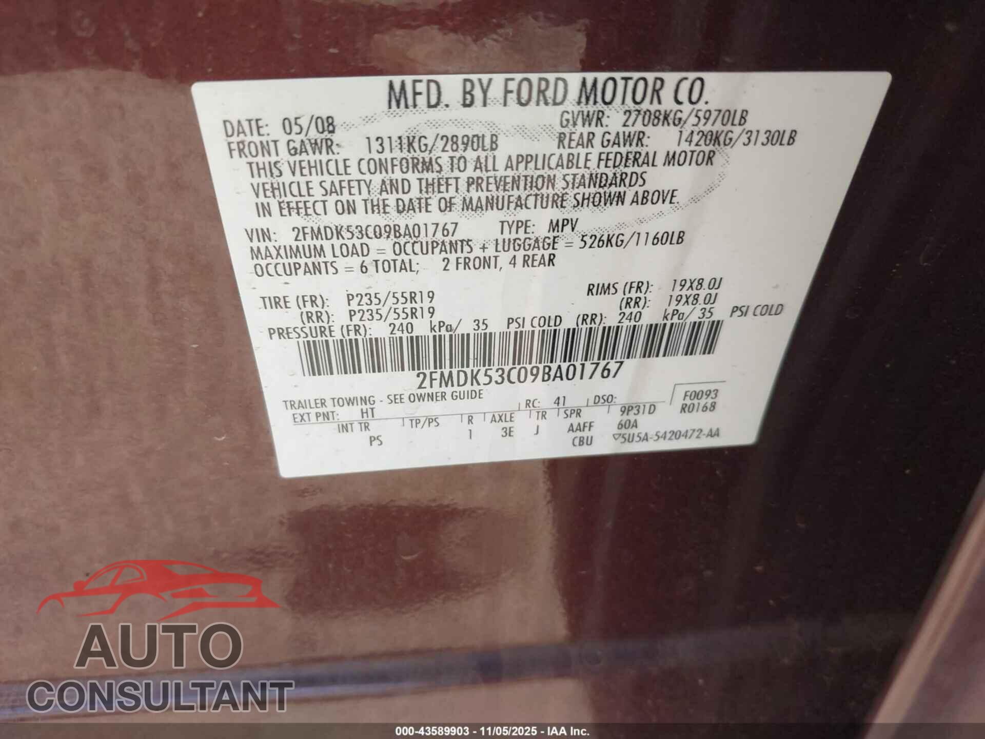 FORD FLEX 2009 - 2FMDK53C09BA01767