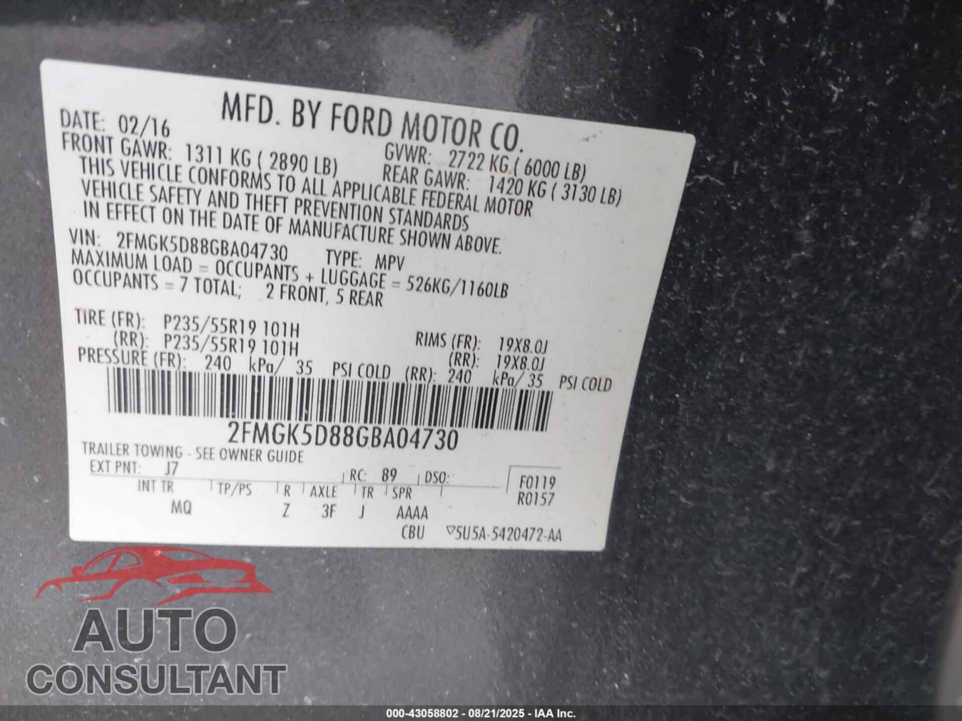 FORD FLEX 2016 - 2FMGK5D88GBA04730