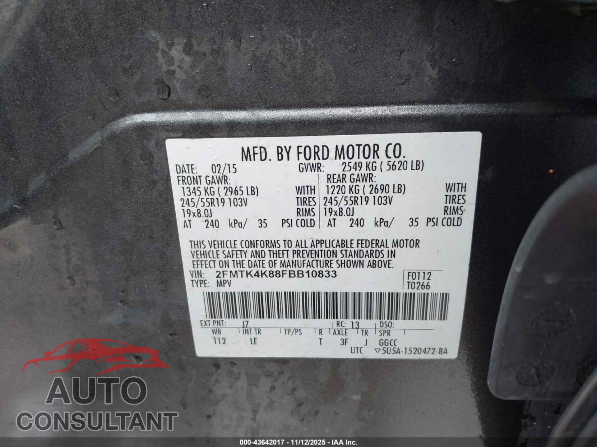 FORD EDGE 2015 - 2FMTK4K88FBB10833