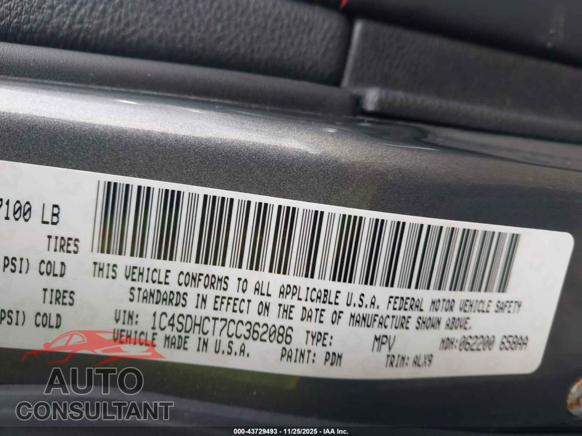 DODGE DURANGO 2012 - 1C4SDHCT7CC362086