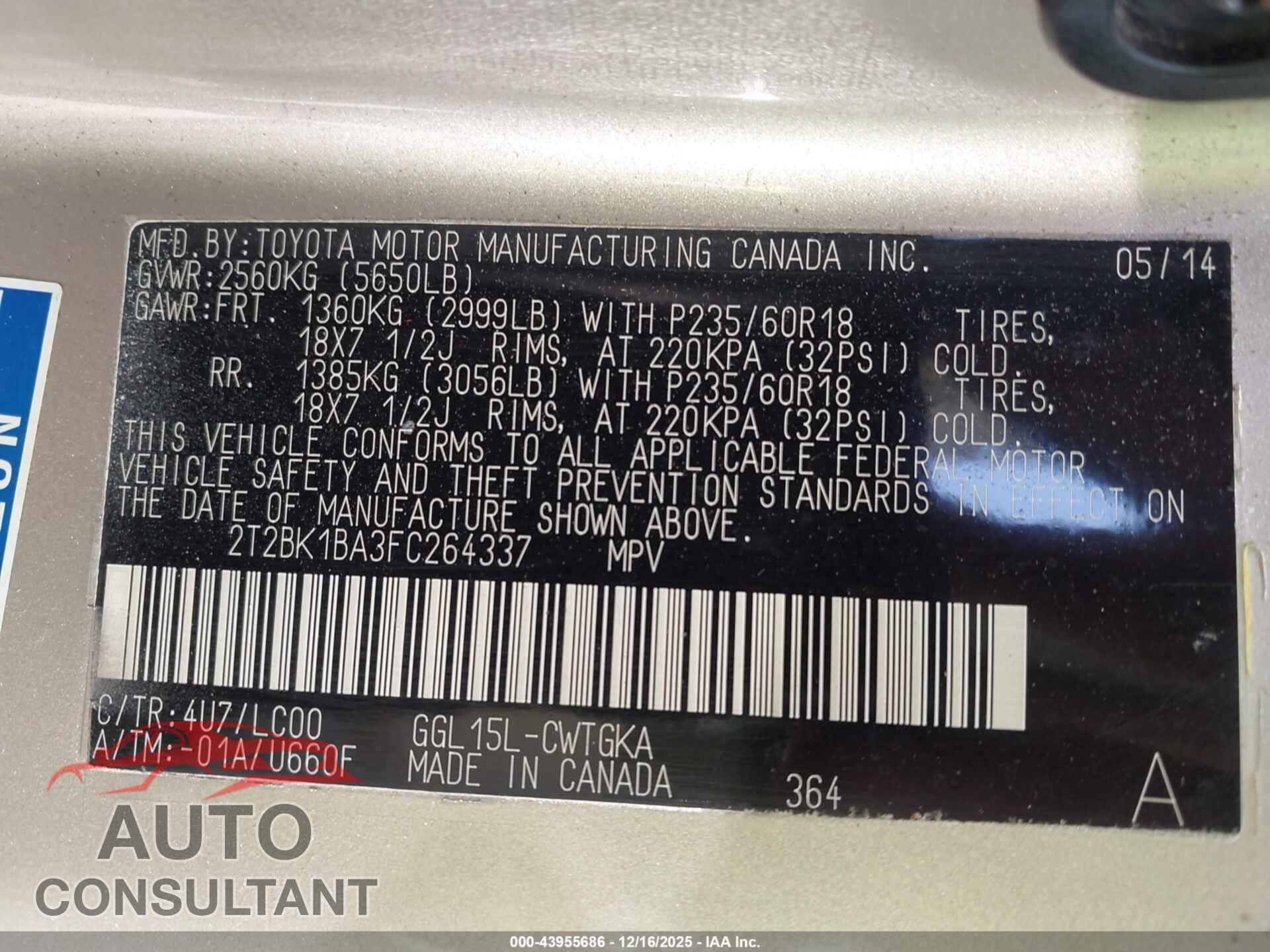 LEXUS RX 350 2015 - 2T2BK1BA3FC264337