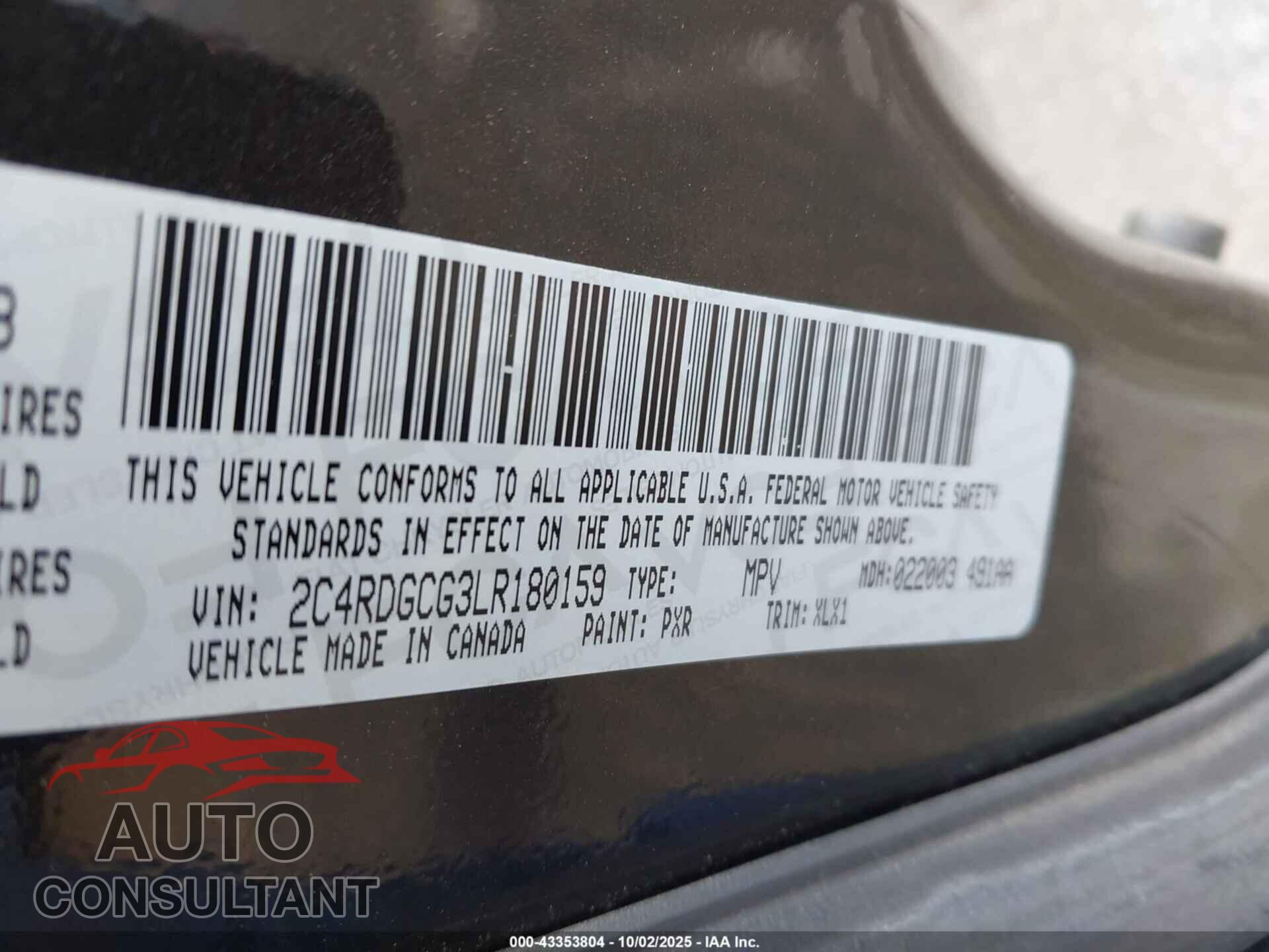 DODGE GRAND CARAVAN 2020 - 2C4RDGCG3LR180159