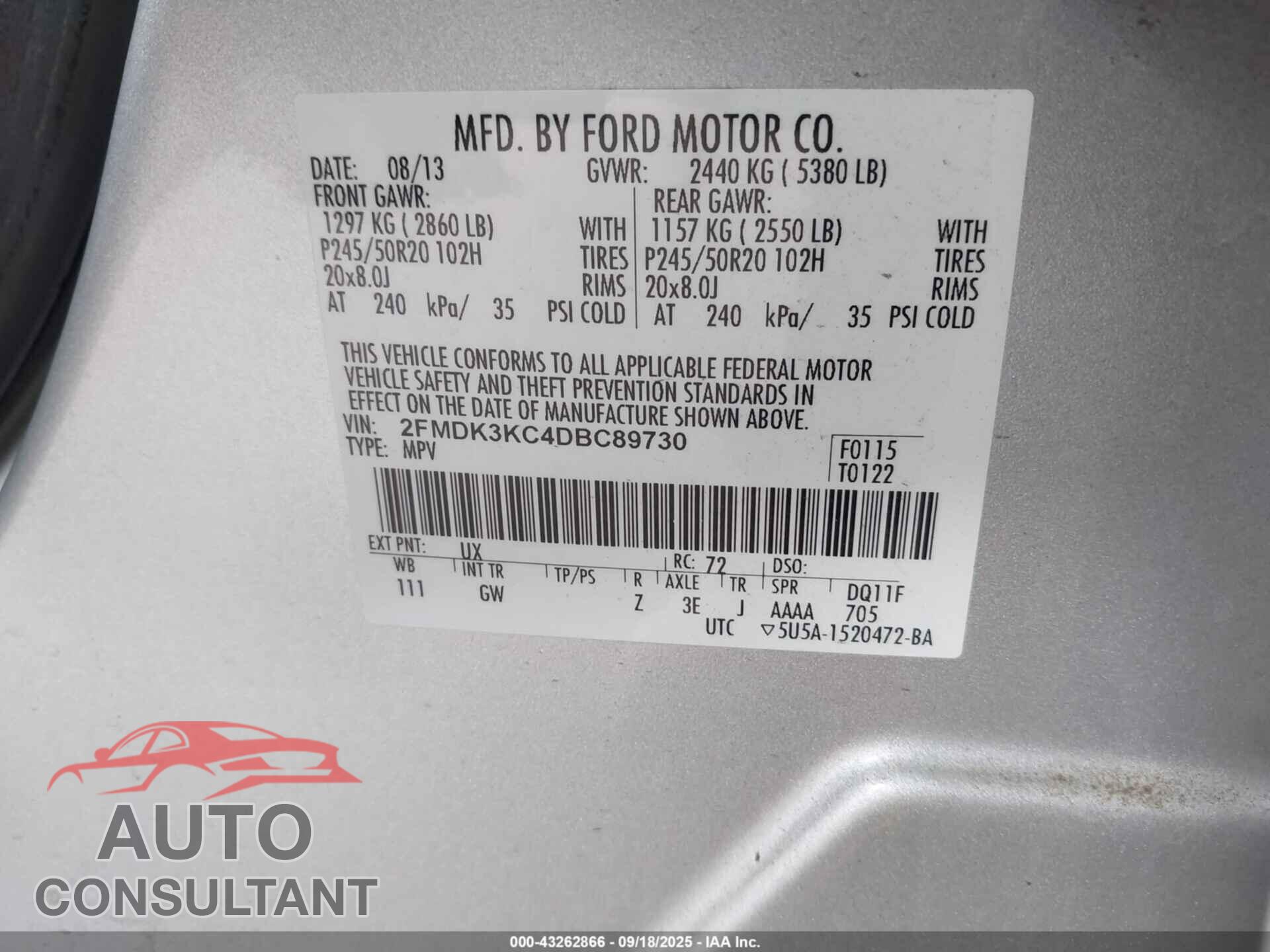 FORD EDGE 2013 - 2FMDK3KC4DBC89730