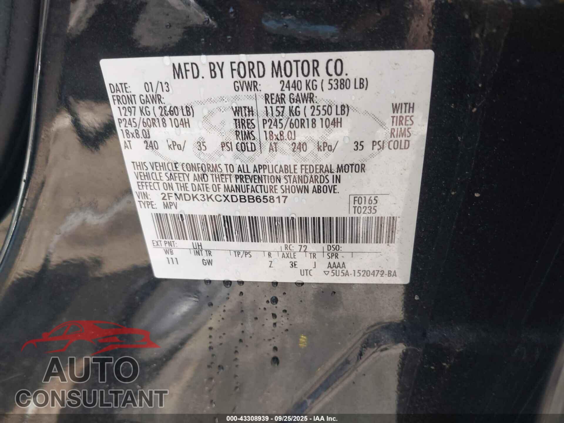 FORD EDGE 2013 - 2FMDK3KCXDBB65817