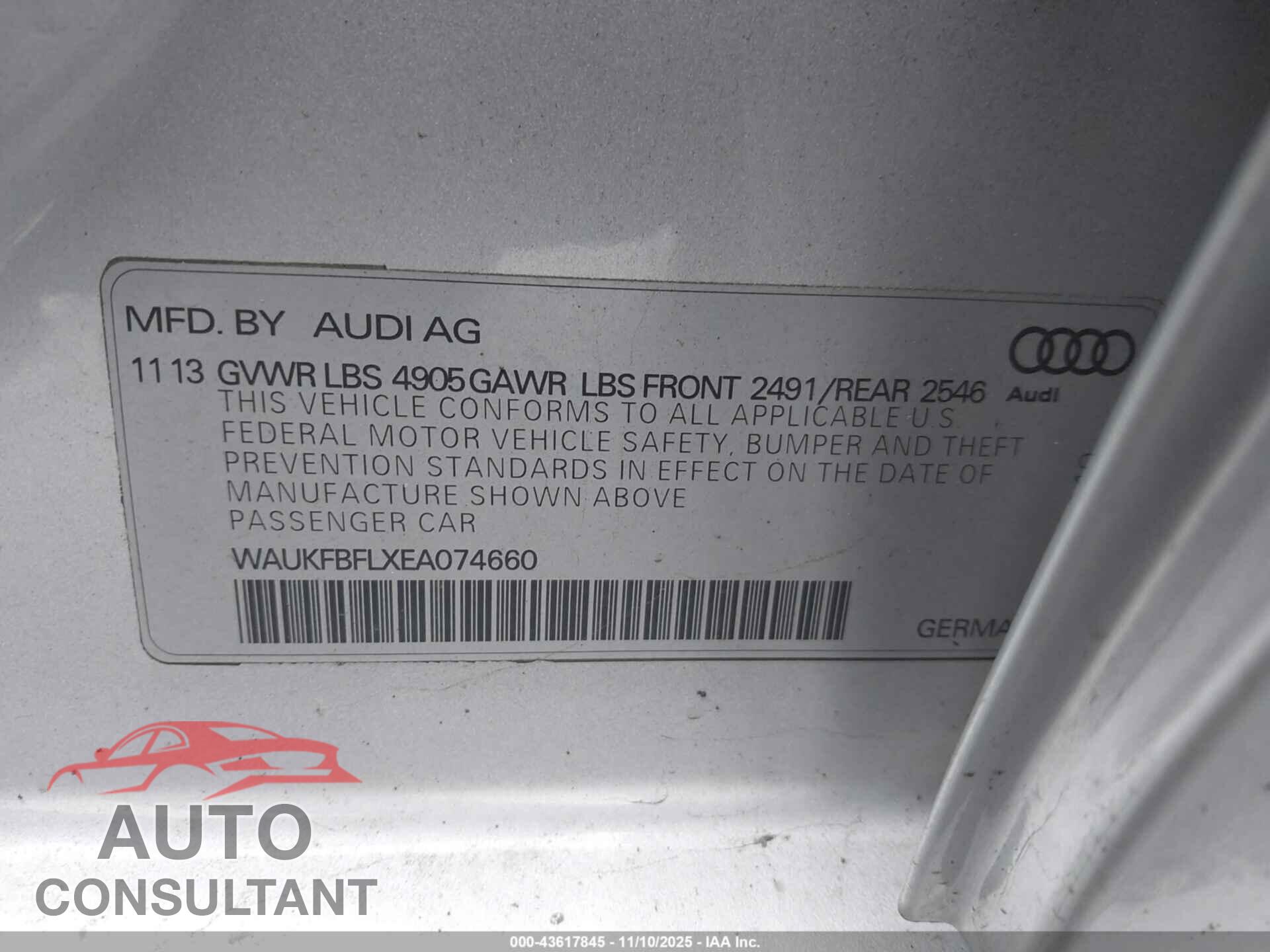 AUDI A4 2014 - WAUKFBFLXEA074660