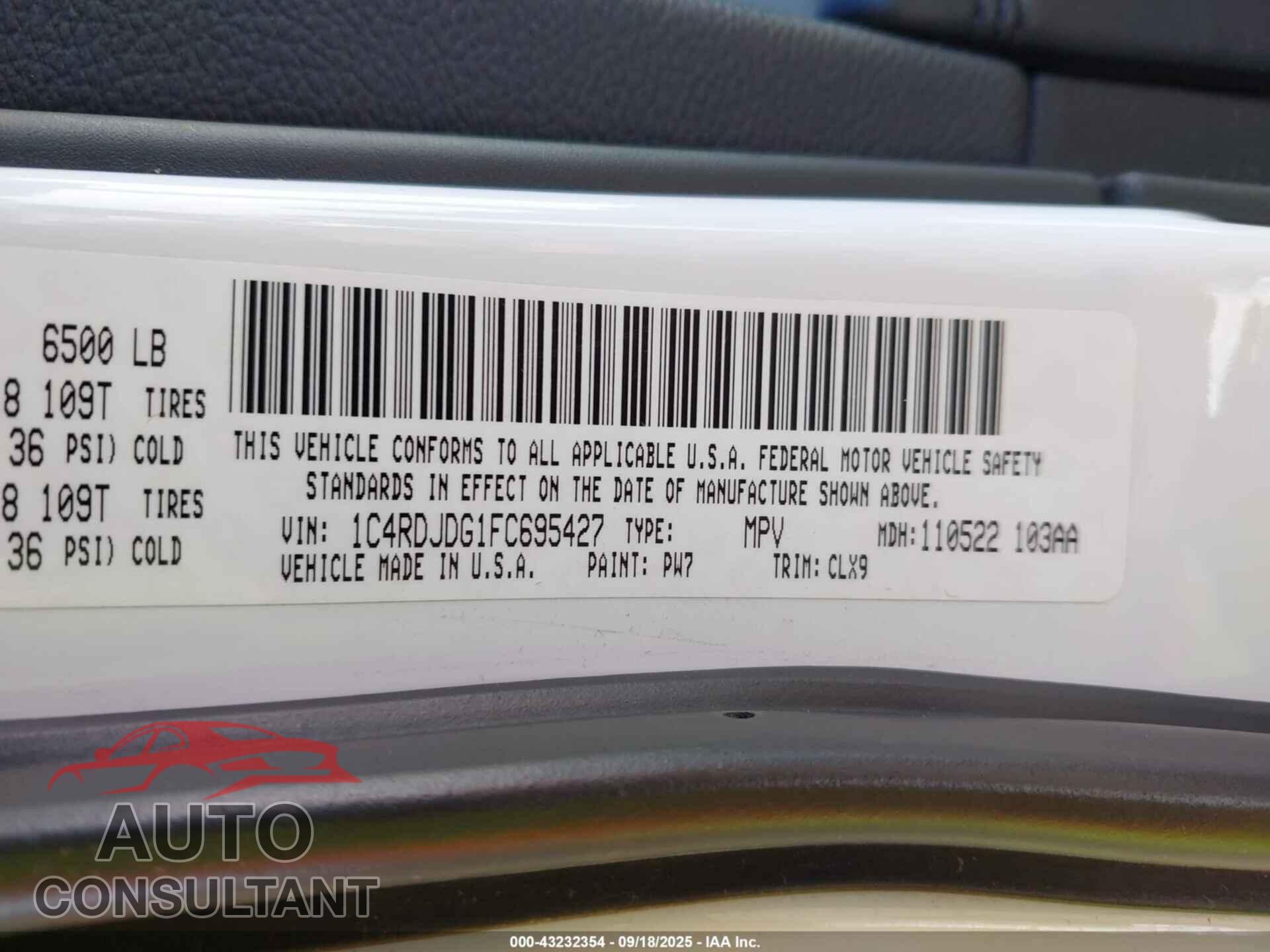 DODGE DURANGO 2015 - 1C4RDJDG1FC695427