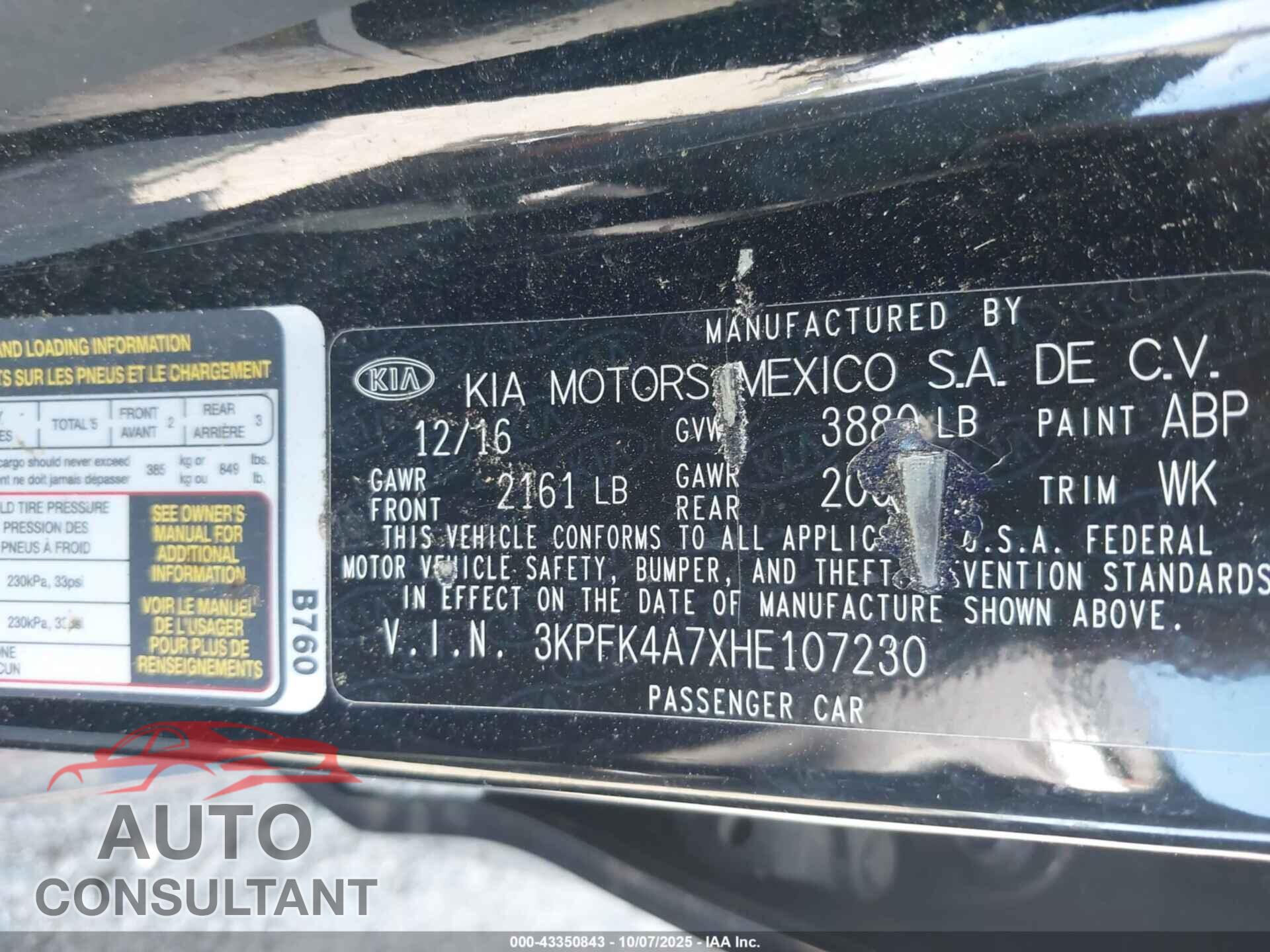 KIA FORTE 2017 - 3KPFK4A7XHE107230