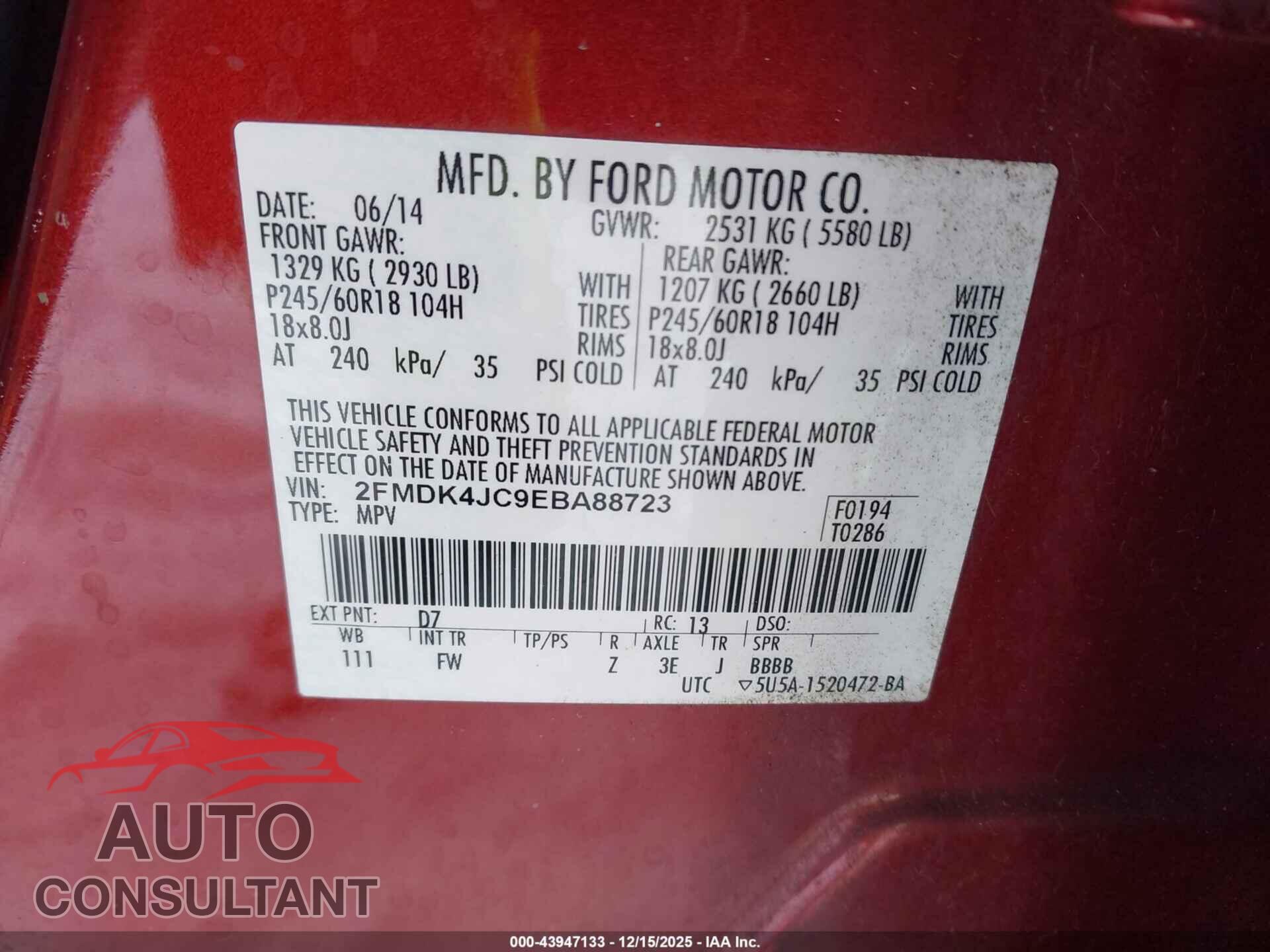 FORD EDGE 2014 - 2FMDK4JC9EBA88723