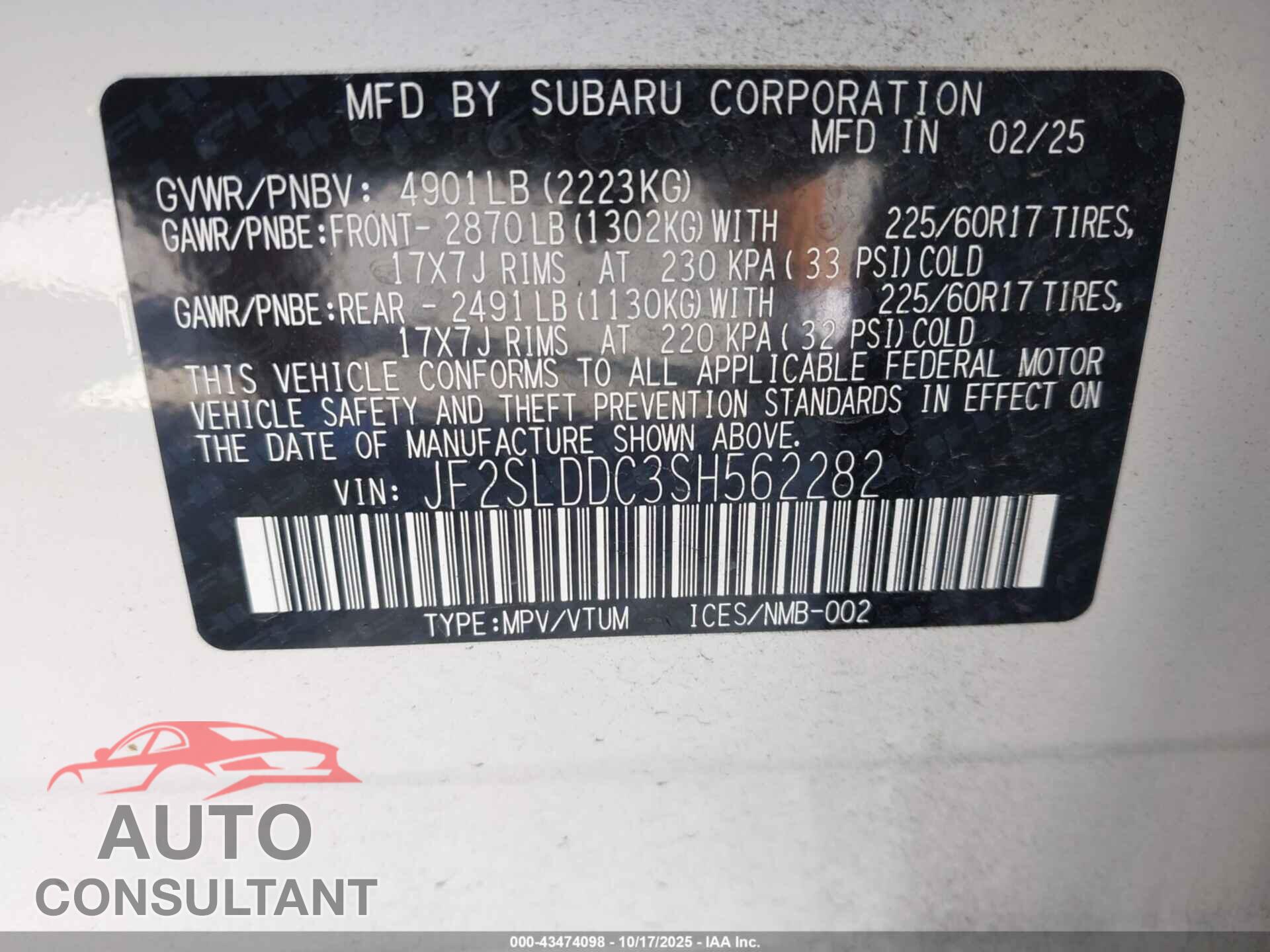SUBARU FORESTER 2025 - JF2SLDDC3SH562282