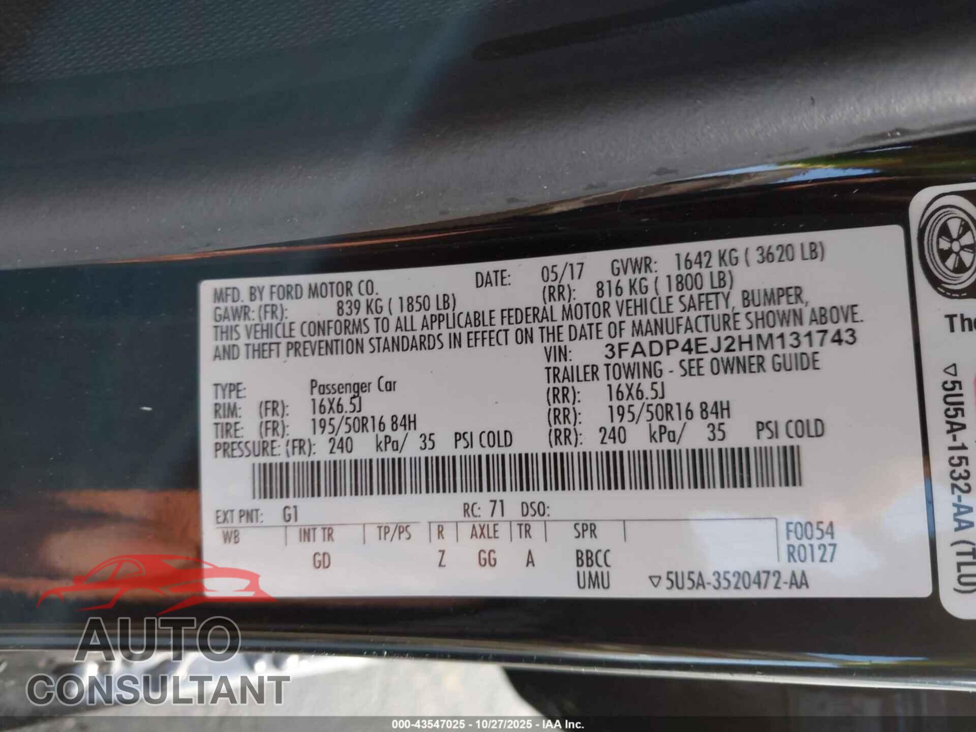 FORD FIESTA 2017 - 3FADP4EJ2HM131743