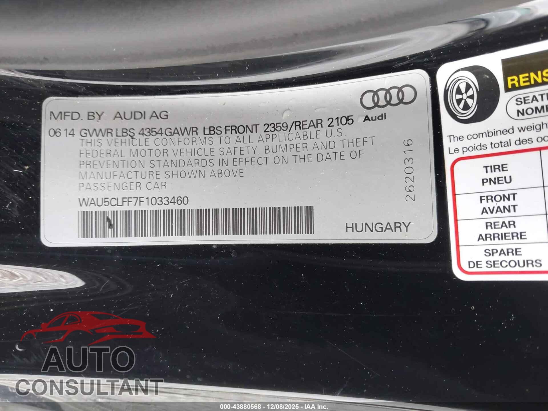 AUDI A3 2015 - WAU5CLFF7F1033460