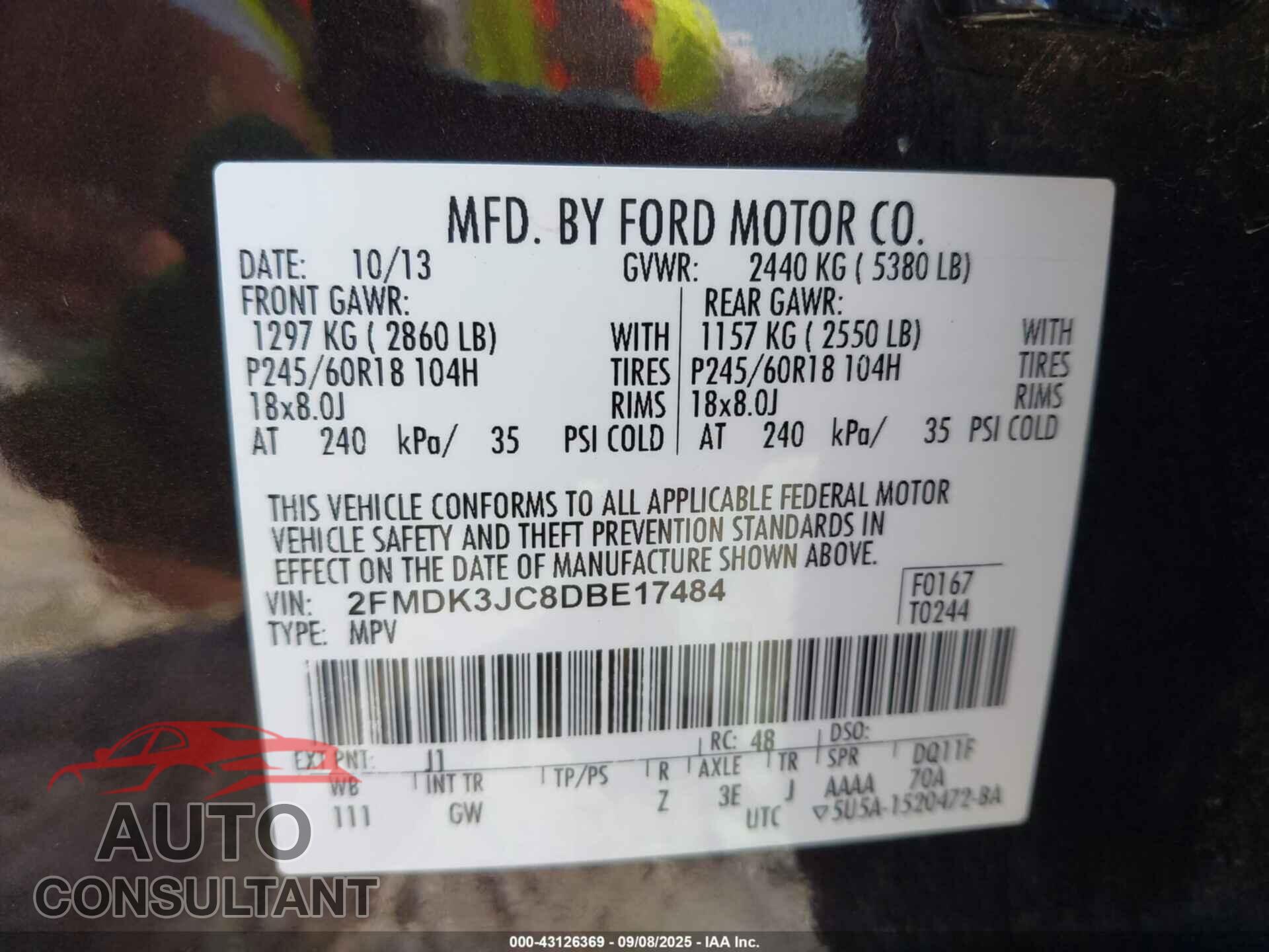 FORD EDGE 2013 - 2FMDK3JC8DBE17484