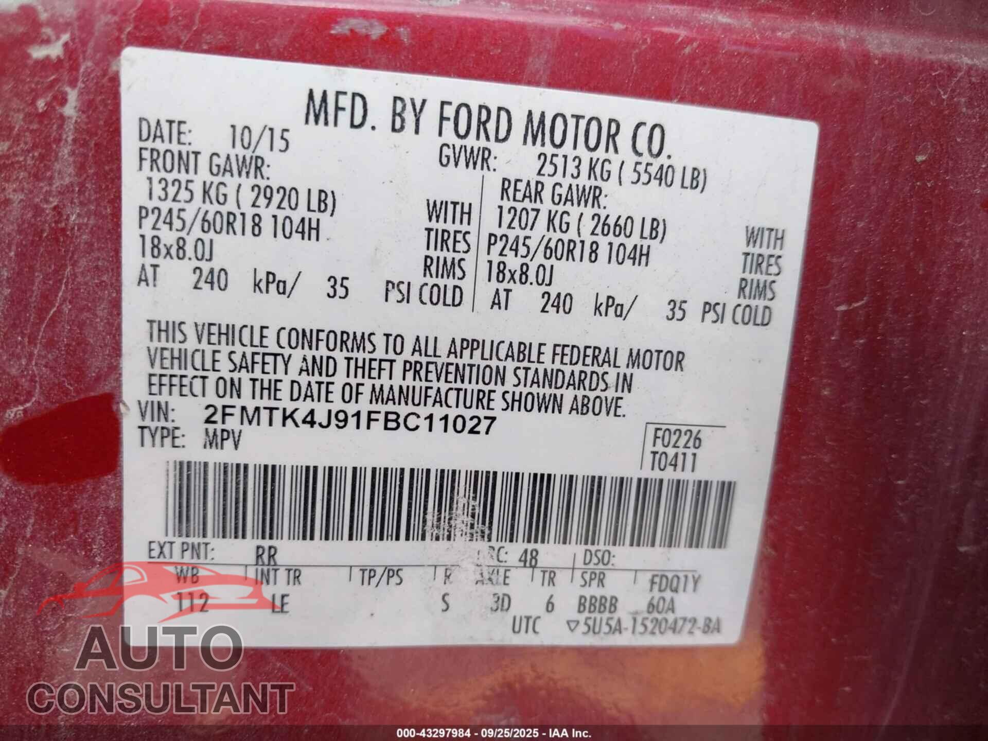 FORD EDGE 2015 - 2FMTK4J91FBC11027