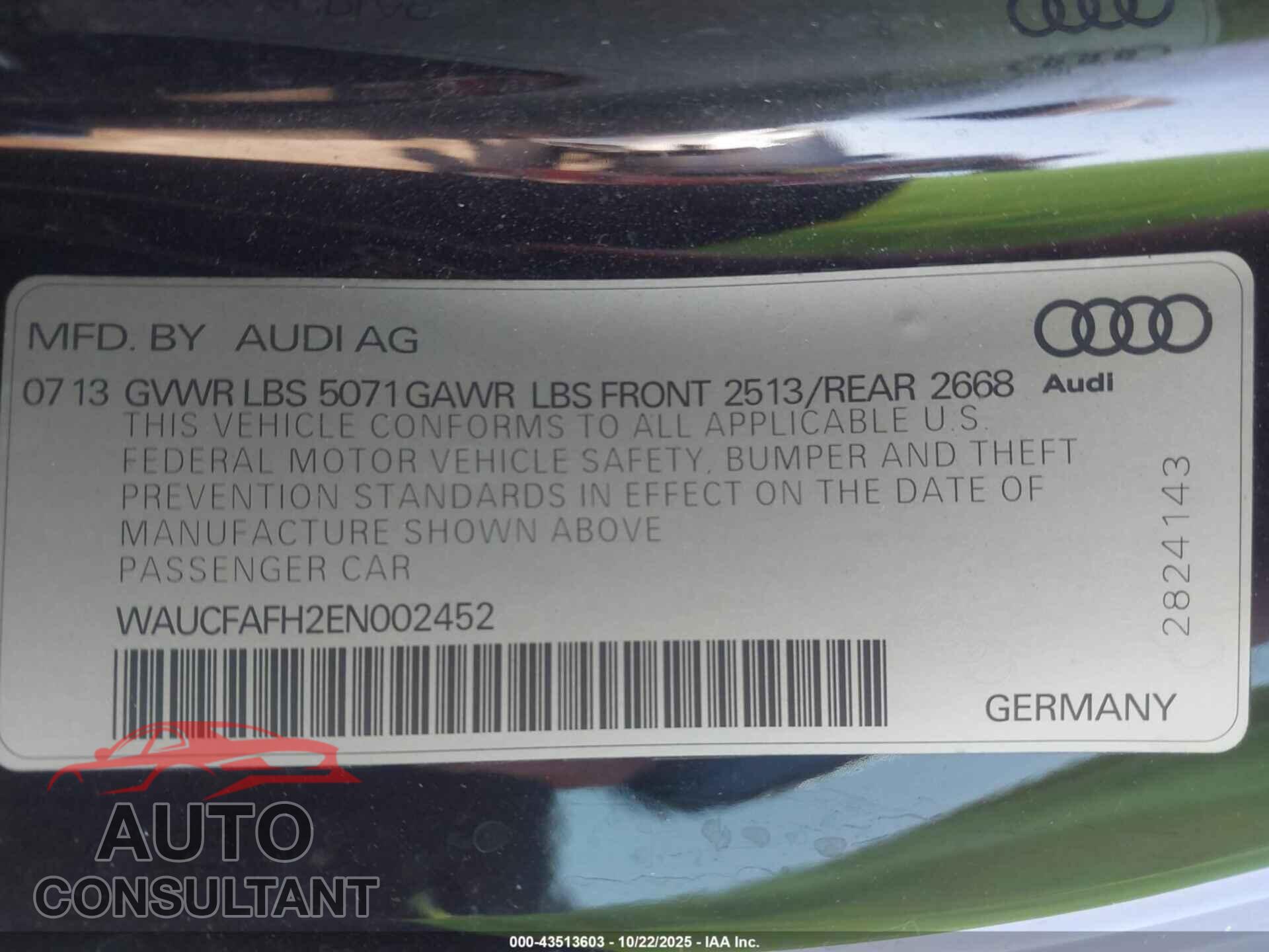 AUDI A5 2014 - WAUCFAFH2EN002452