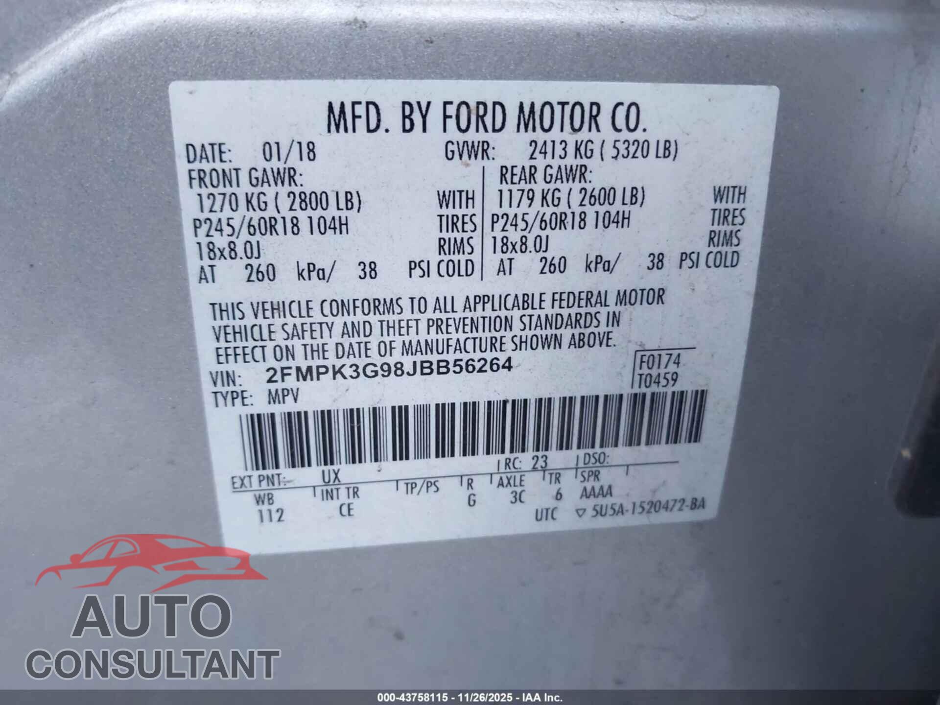 FORD EDGE 2018 - 2FMPK3G98JBB56264