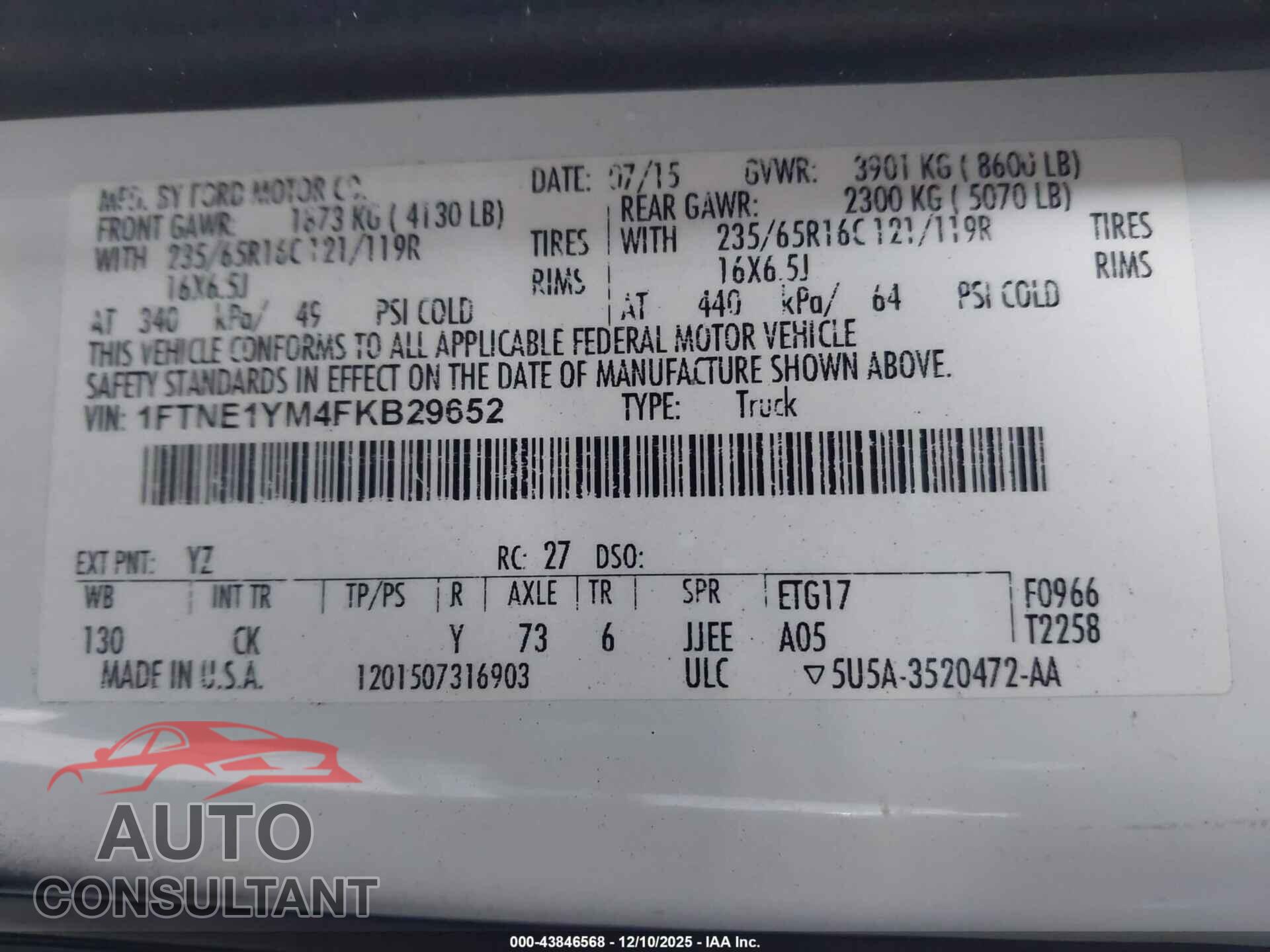 FORD TRANSIT-150 2015 - 1FTNE1YM4FKB29652