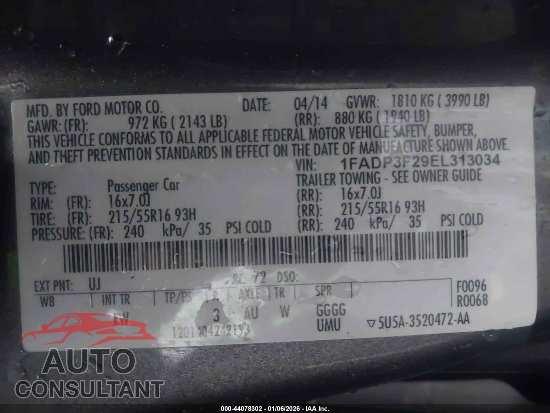 FORD FOCUS 2014 - 1FADP3F29EL313034