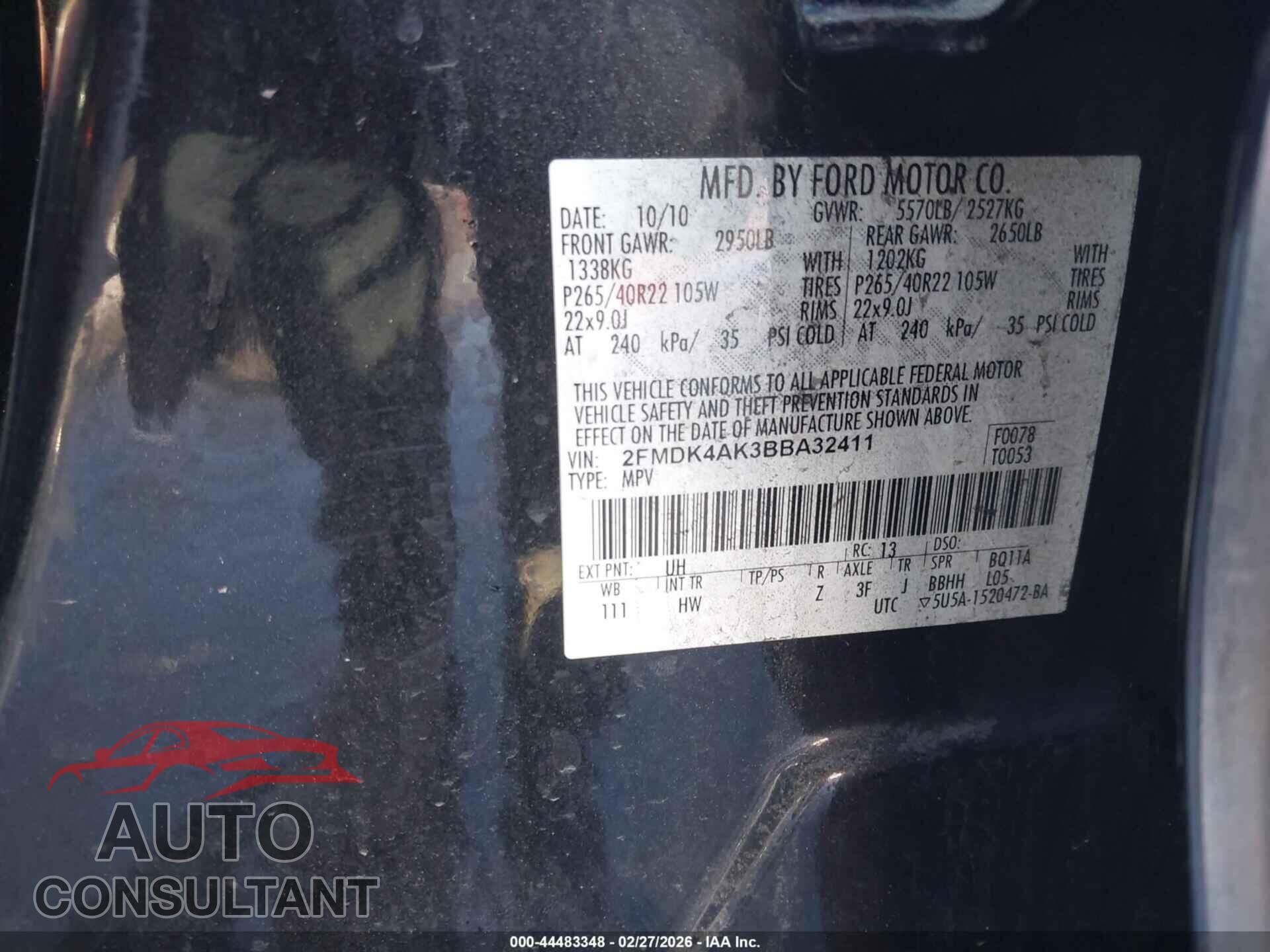 FORD EDGE 2011 - 2FMDK4AK3BBA32411