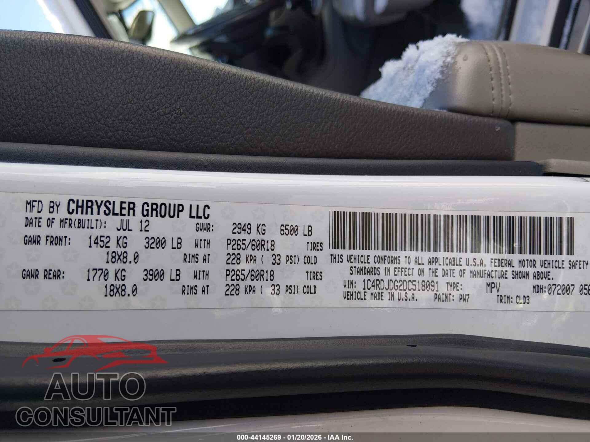 DODGE DURANGO 2013 - 1C4RDJDG2DC518091
