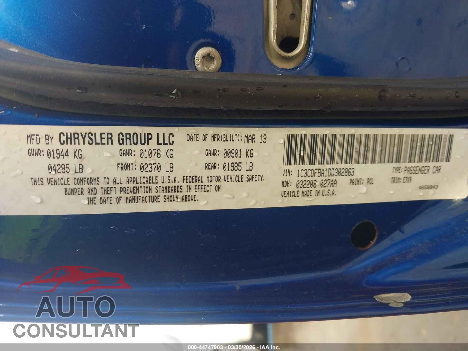DODGE DART 2013 - 1C3CDFBA1DD302863
