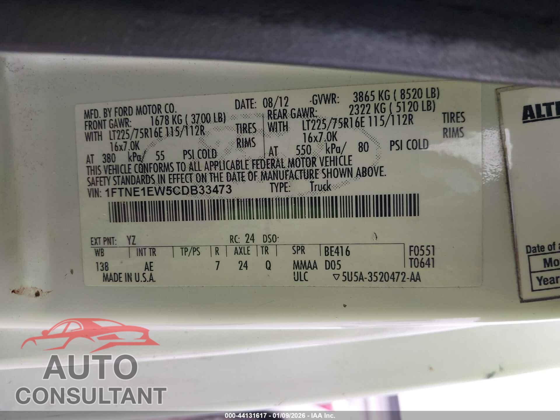 FORD E-150 2012 - 1FTNE1EW5CDB33473