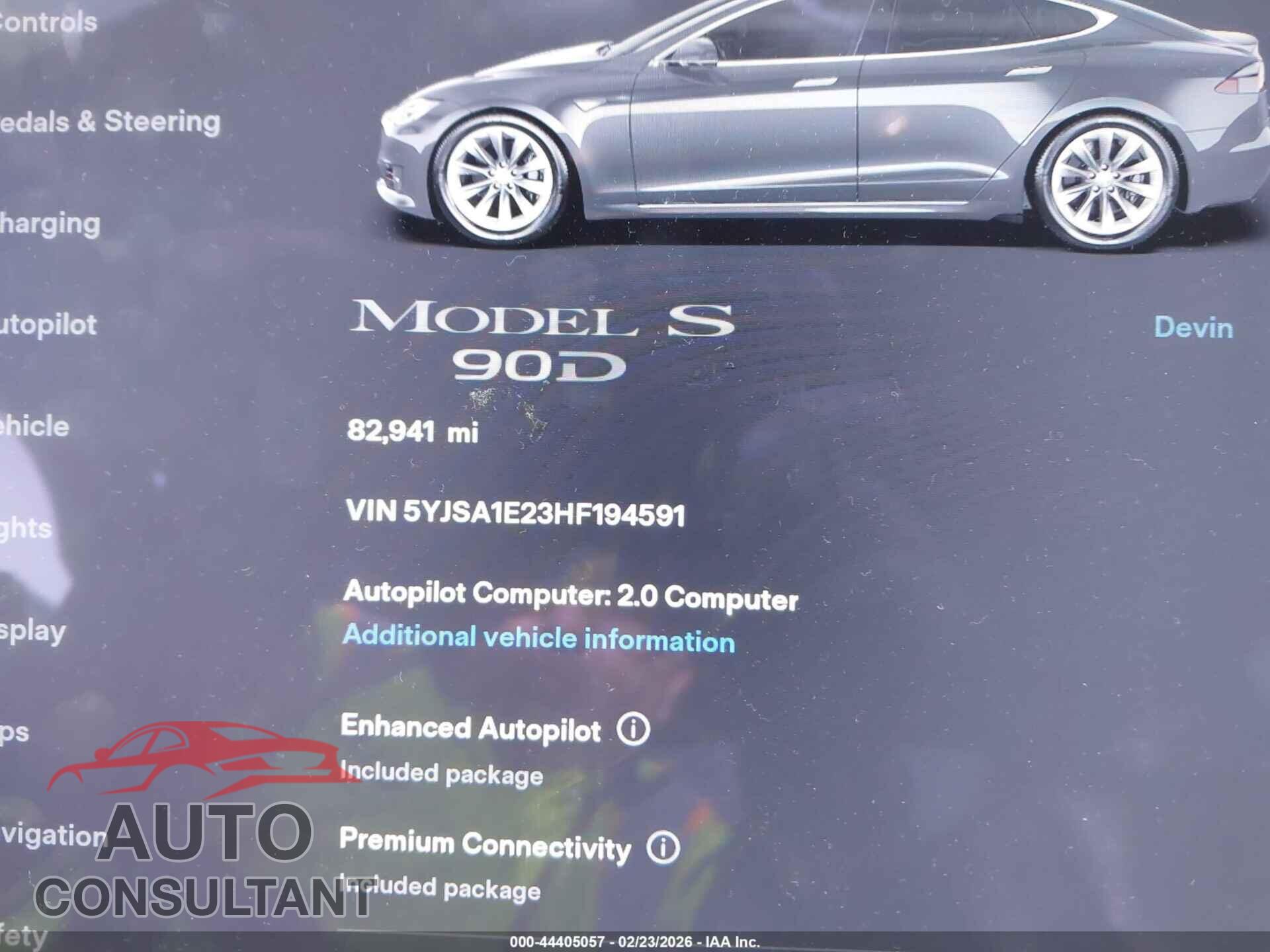 TESLA MODEL S 2017 - 5YJSA1E23HF194591