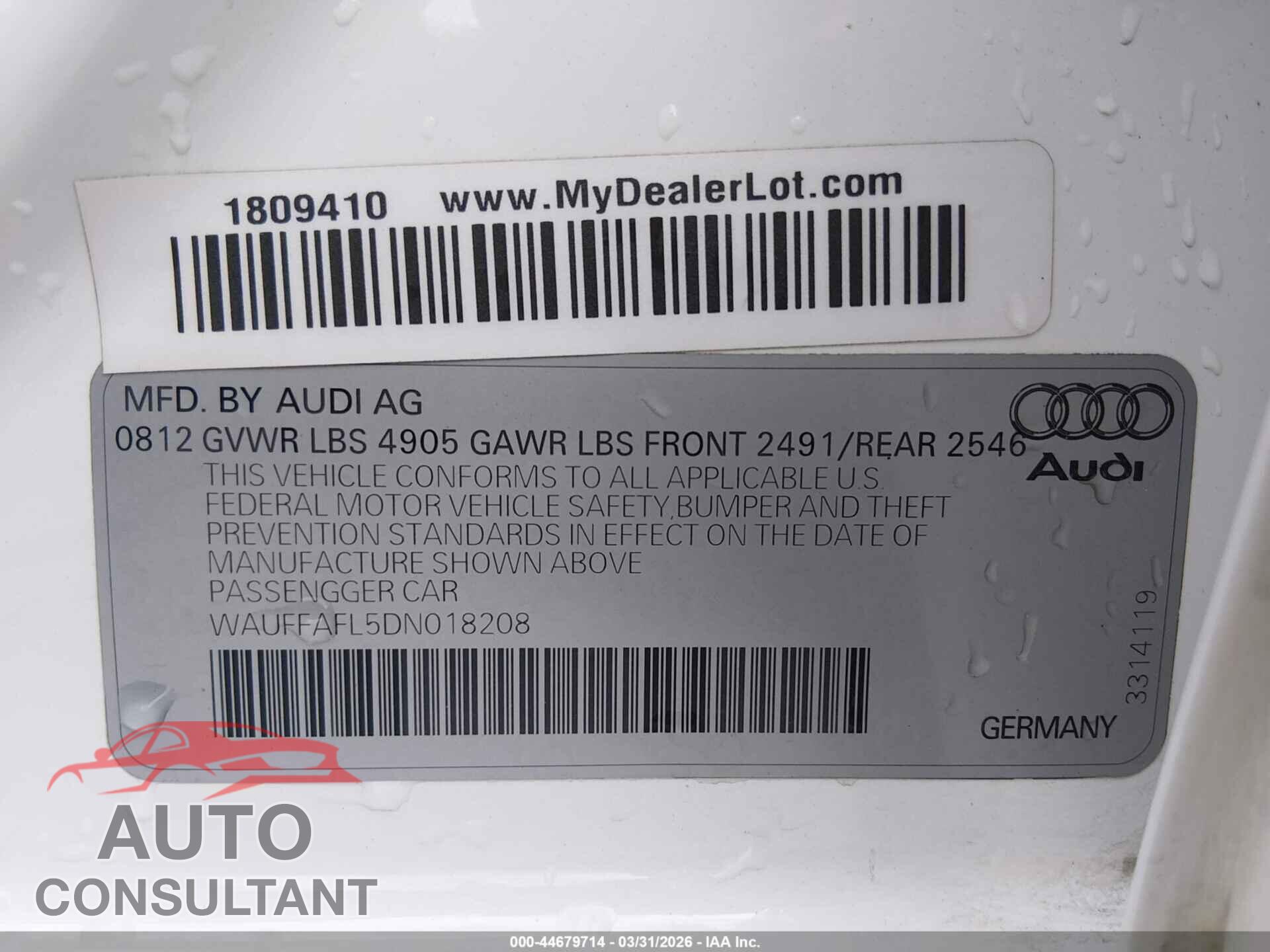 AUDI A4 2013 - WAUFFAFL5DN018208
