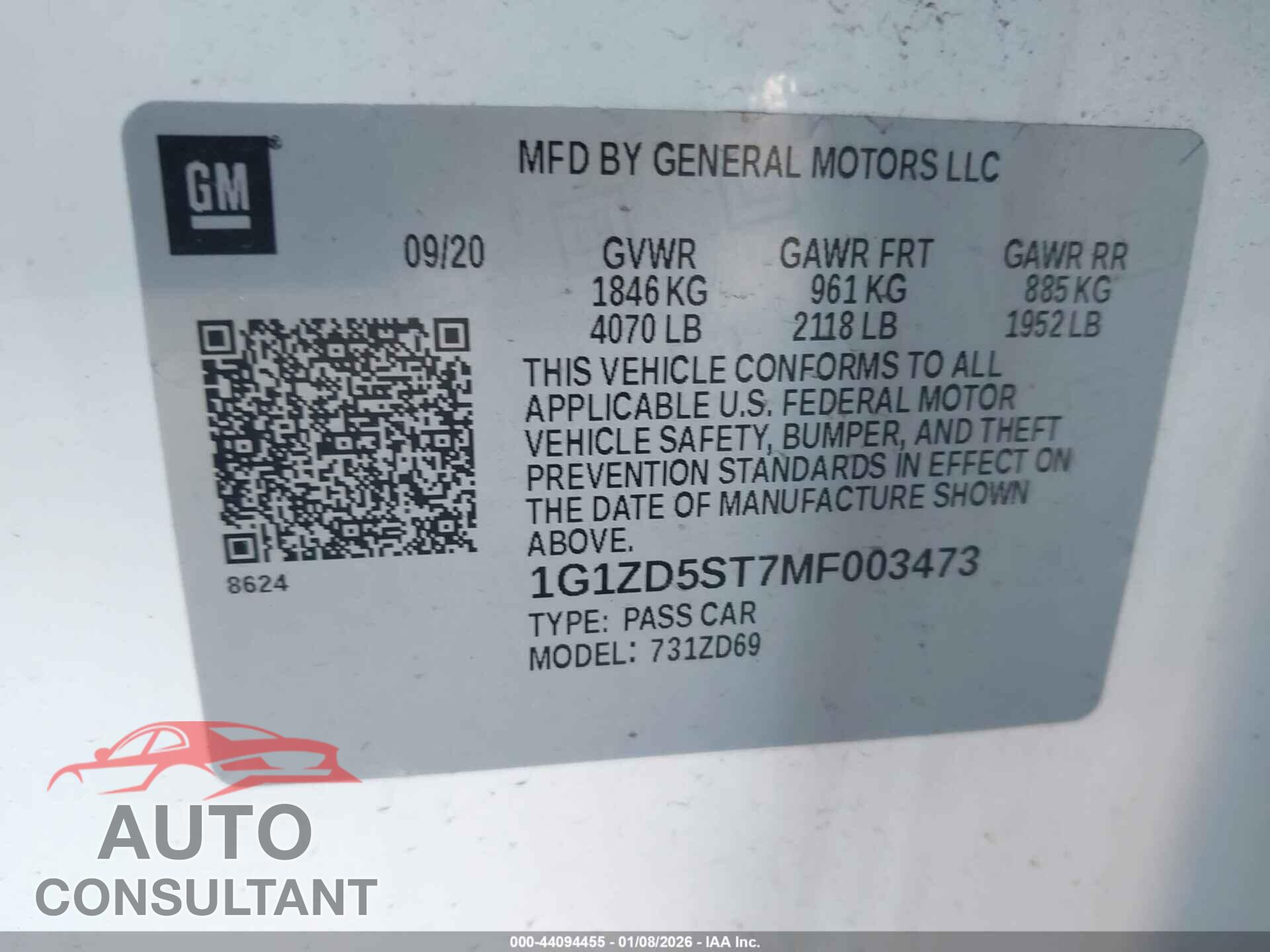 CHEVROLET MALIBU 2021 - 1G1ZD5ST7MF003473