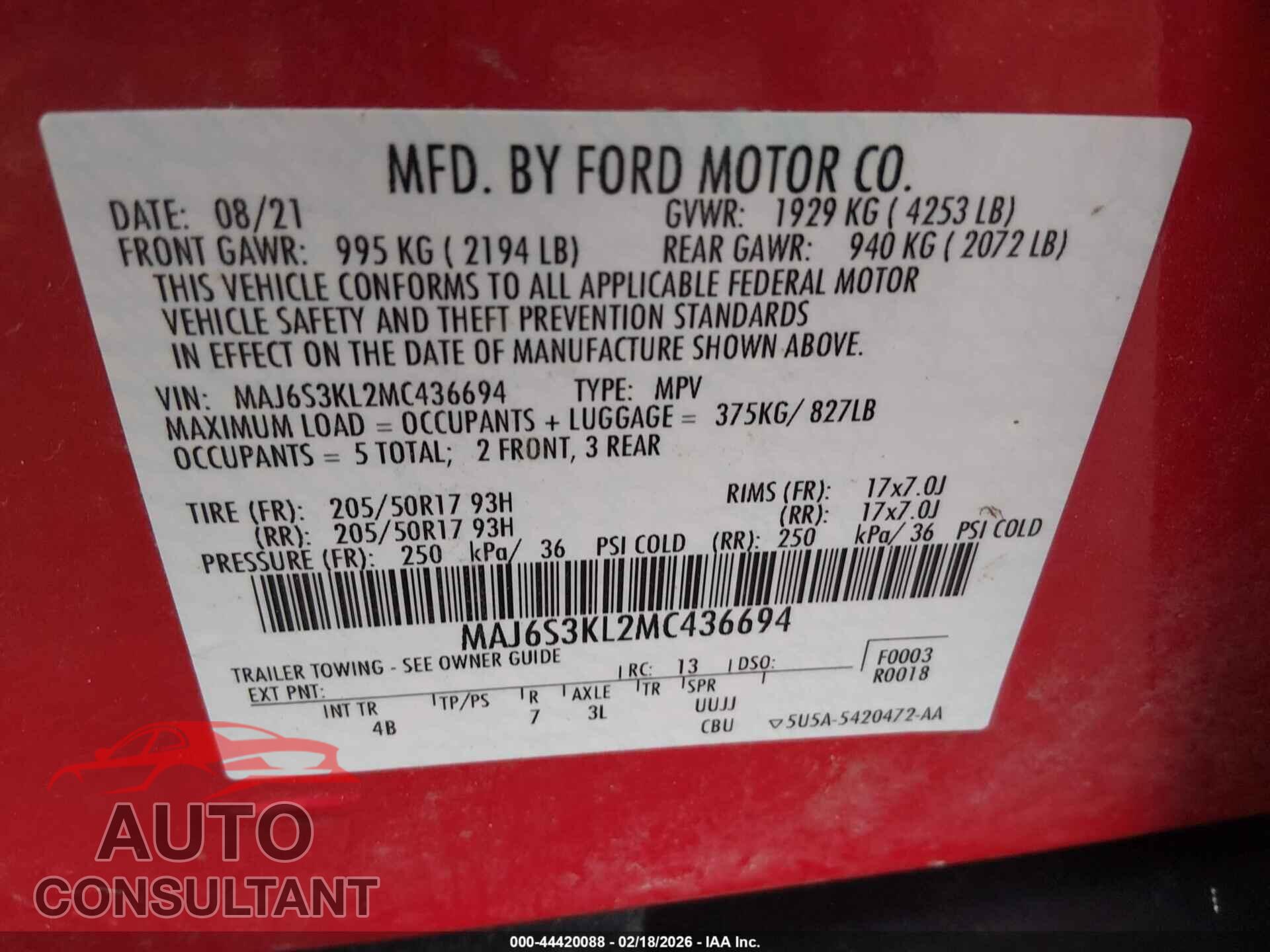 FORD ECOSPORT 2021 - MAJ6S3KL2MC436694