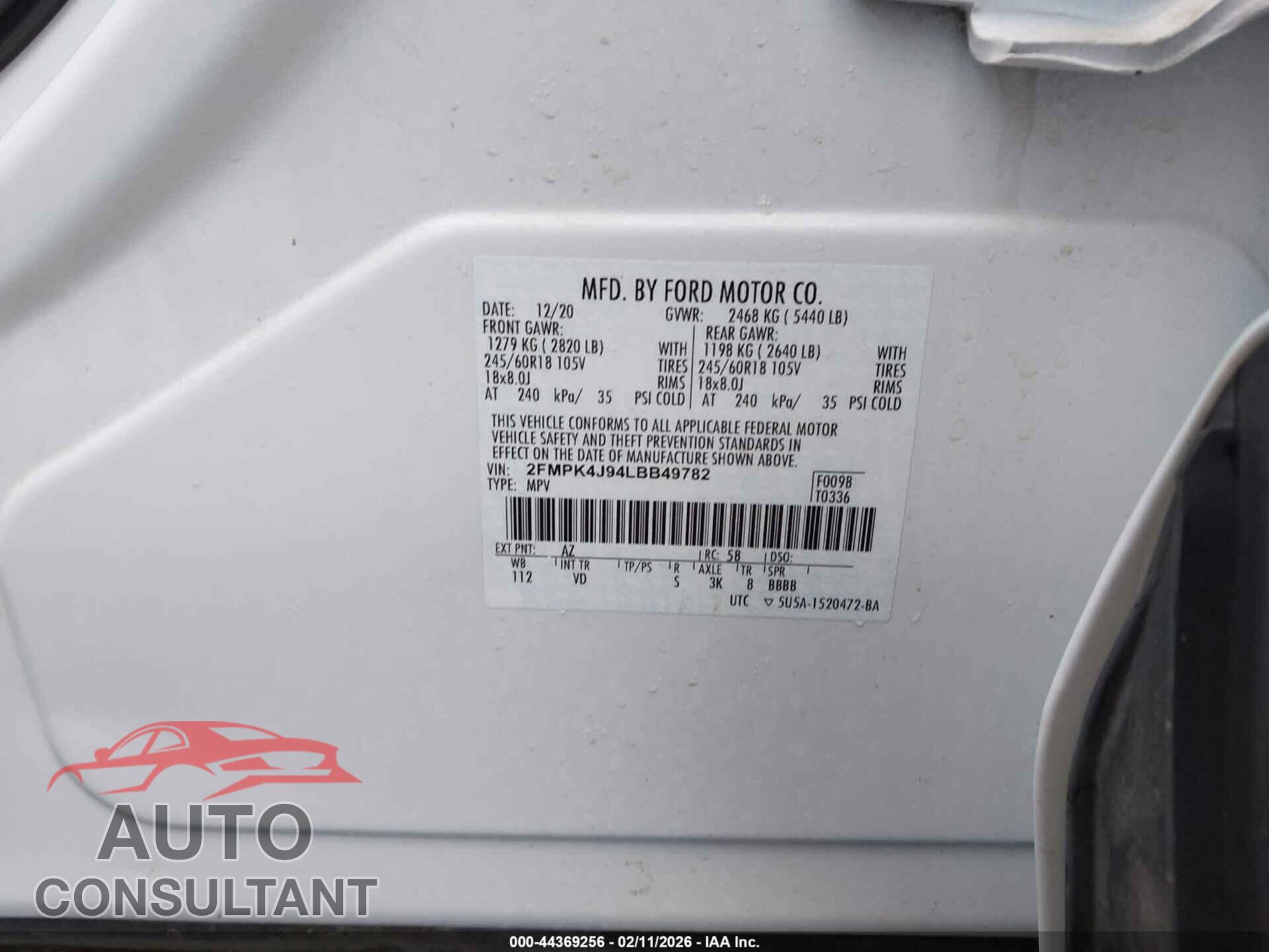 FORD EDGE 2020 - 2FMPK4J94LBB49782