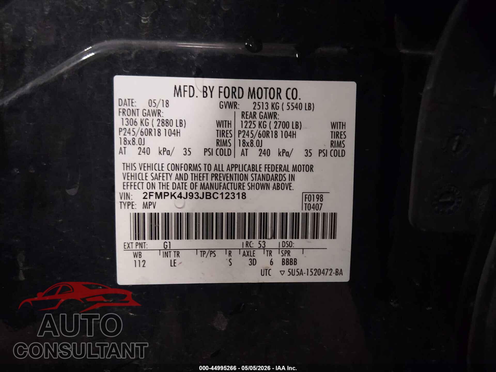 FORD EDGE 2018 - 2FMPK4J93JBC12318