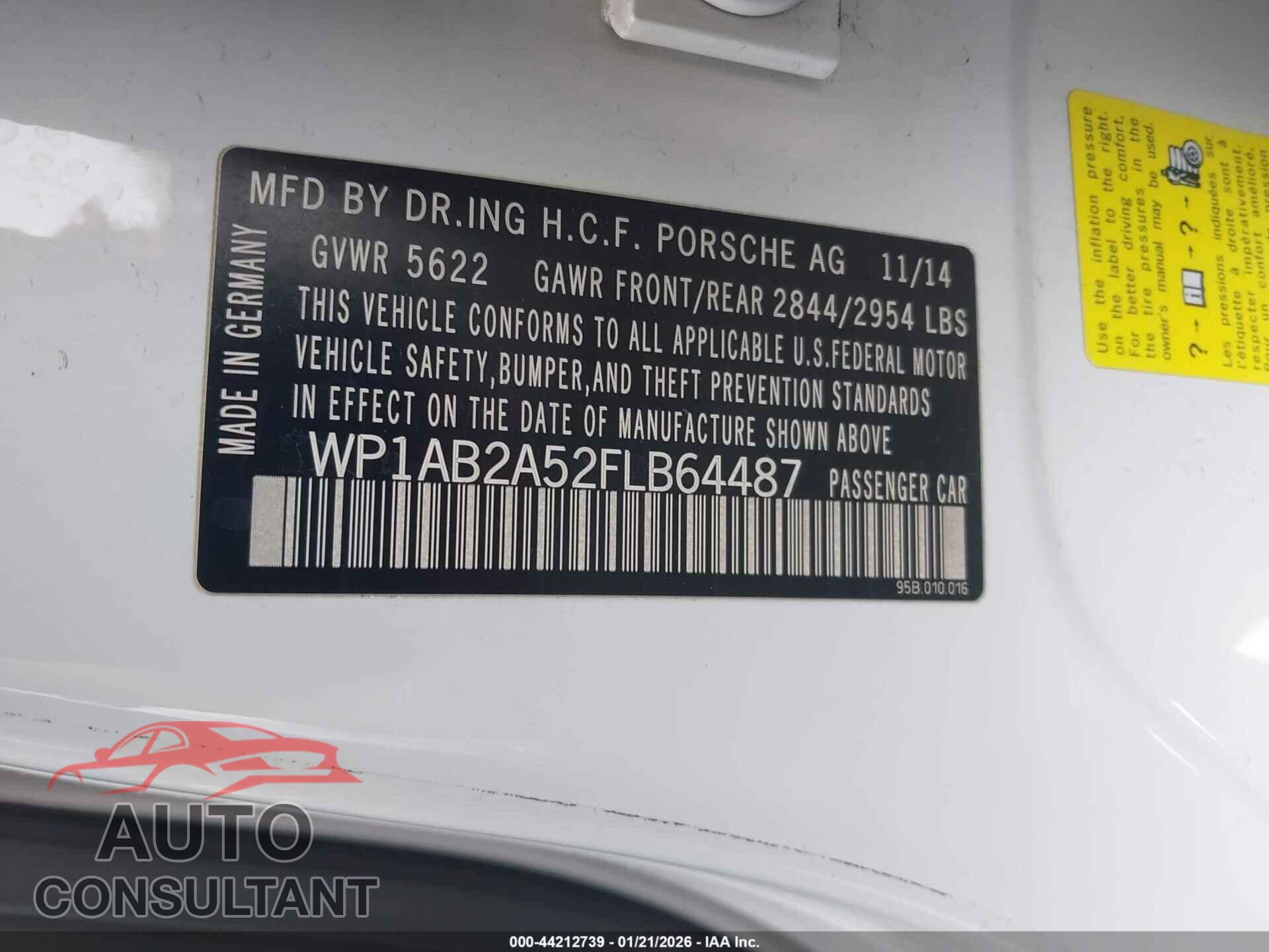 PORSCHE MACAN 2015 - WP1AB2A52FLB64487